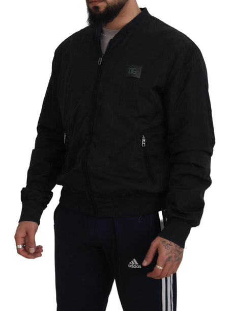 Dolce & Gabbana Black Nylon Logo Bomber Zipper Jacket - Hilstor