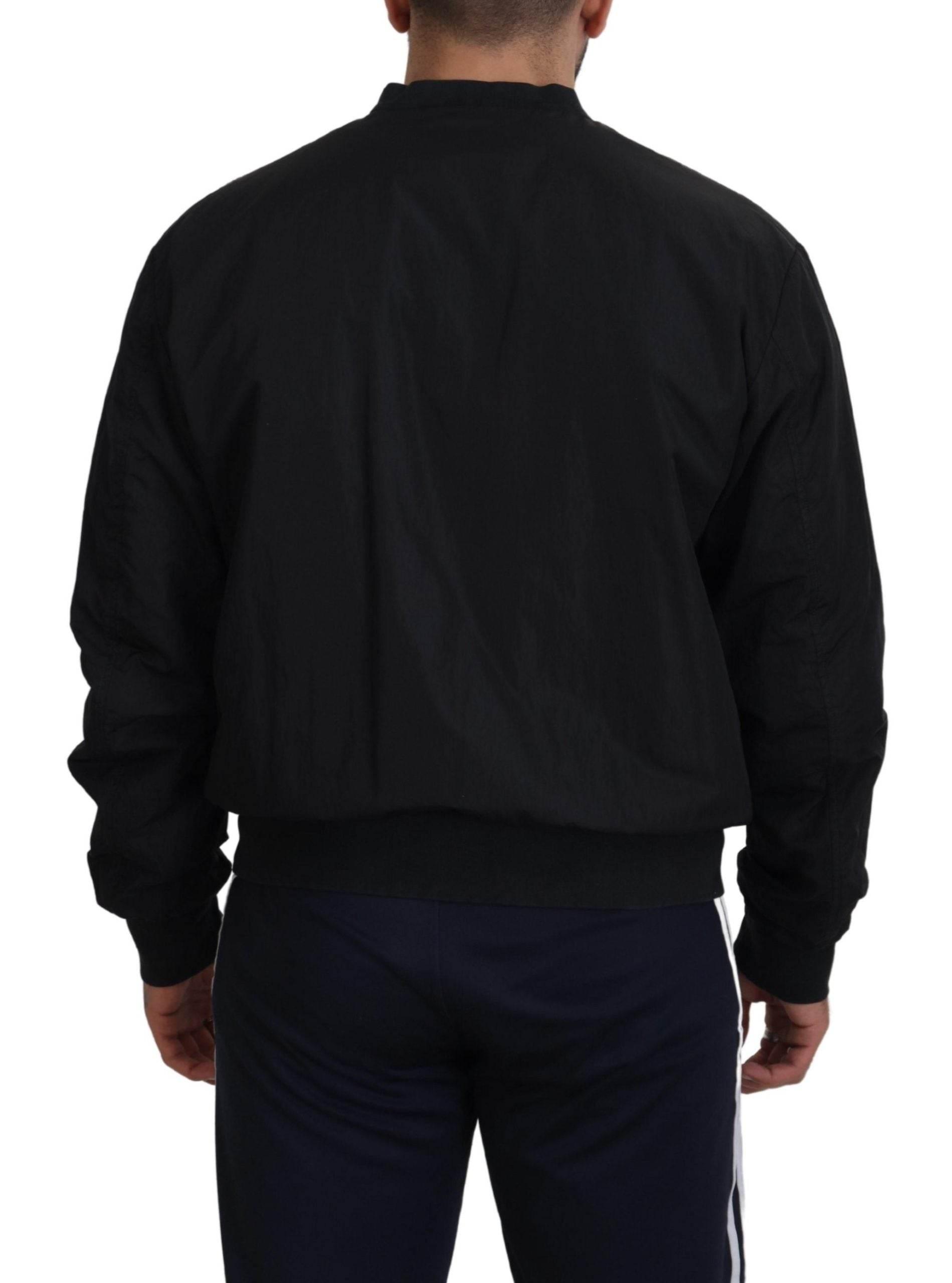 Dolce & Gabbana Black Nylon Logo Bomber Zipper Jacket - Hilstor