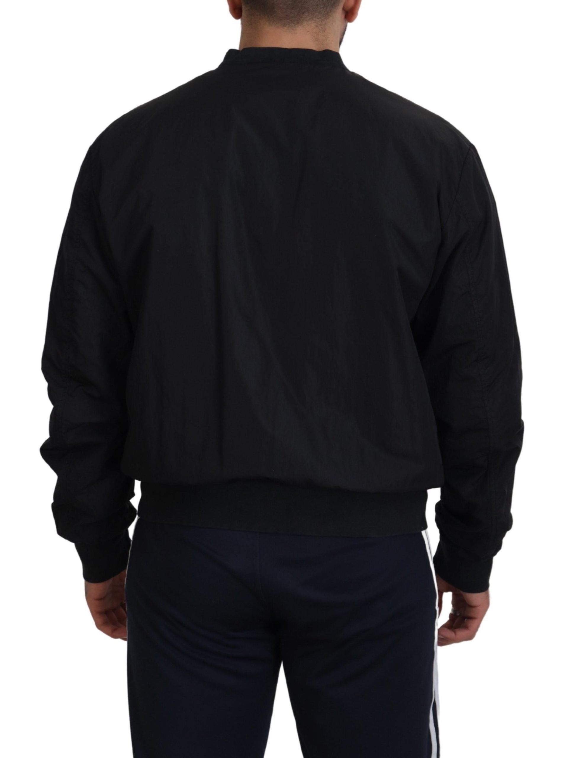 Dolce &amp; Gabbana Sort Nylon Logo Bomberjakke med Lynlås