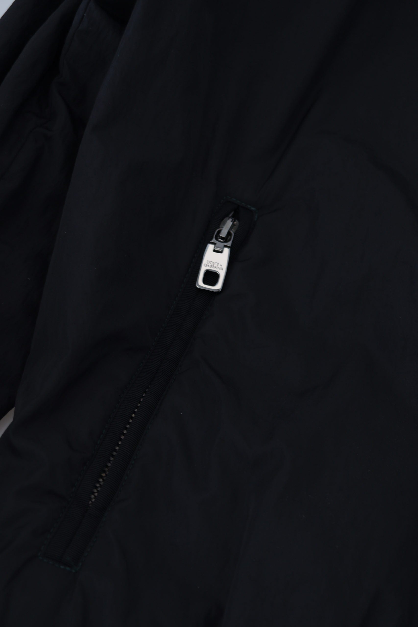 Dolce &amp; Gabbana Sort Nylon Logo Bomberjakke med Lynlås