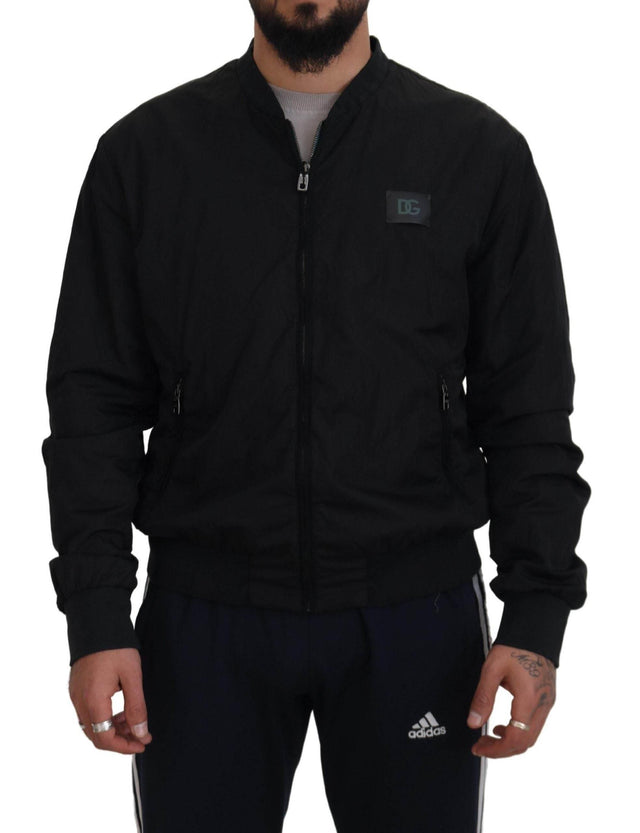 Dolce & Gabbana Black Nylon Logo Bomber Zipper Jacket - Hilstor