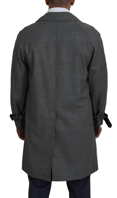 Dolce & Gabbana Gray Wool Plaid Long Trench Coat Jacket Trench Coat Jacket - Hilstor