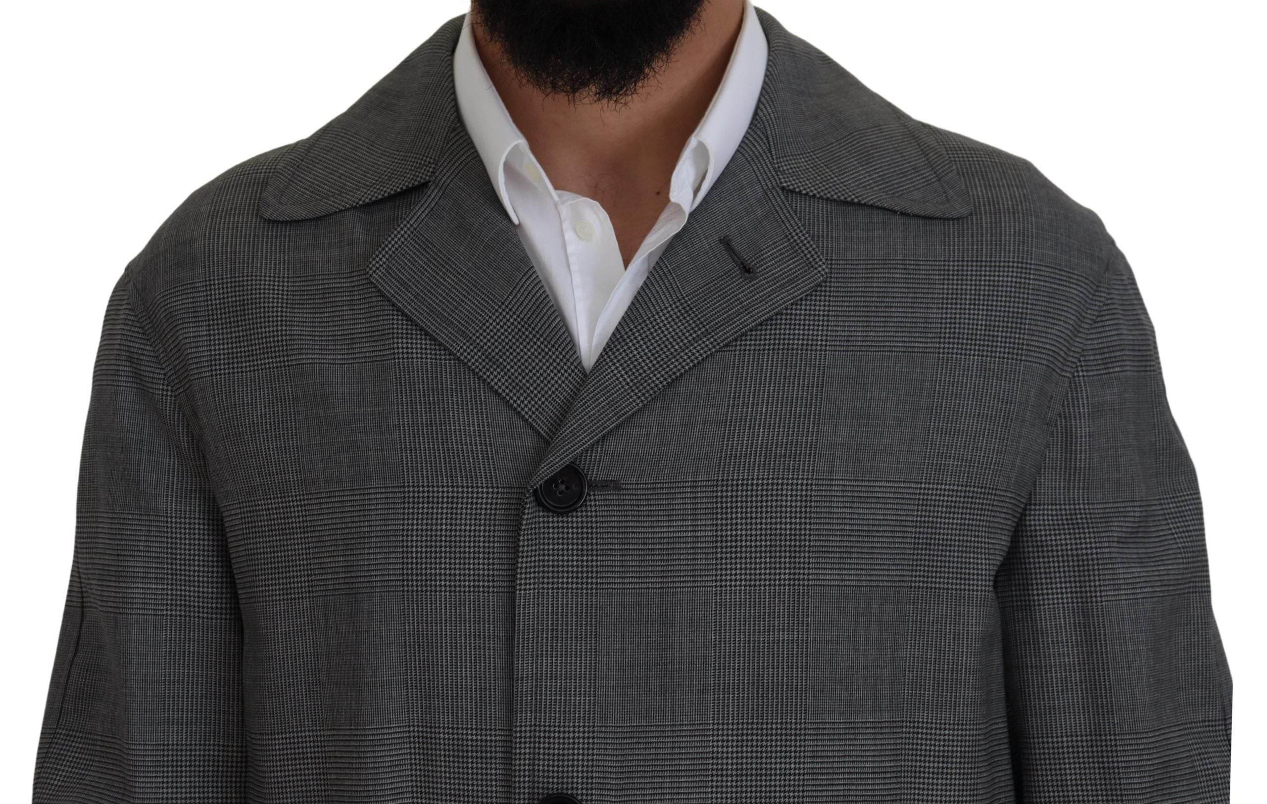 Dolce & Gabbana Gray Wool Plaid Long Trench Coat Jacket Trench Coat Jacket - Hilstor
