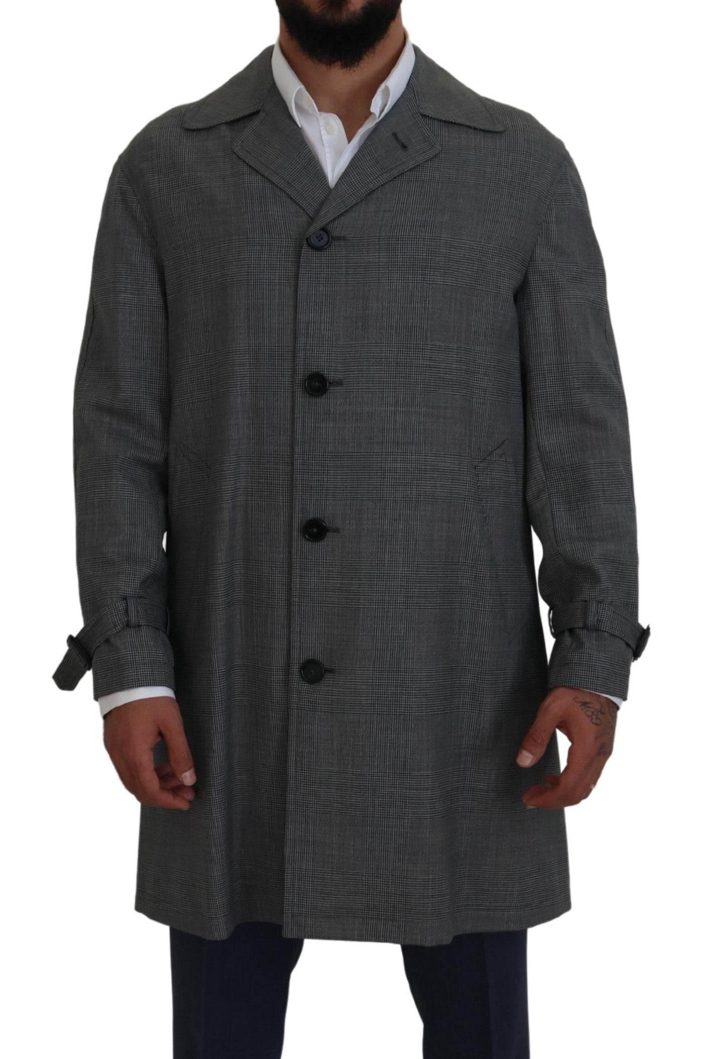Dolce & Gabbana Gray Wool Plaid Long Trench Coat Jacket Trench Coat Jacket - Hilstor