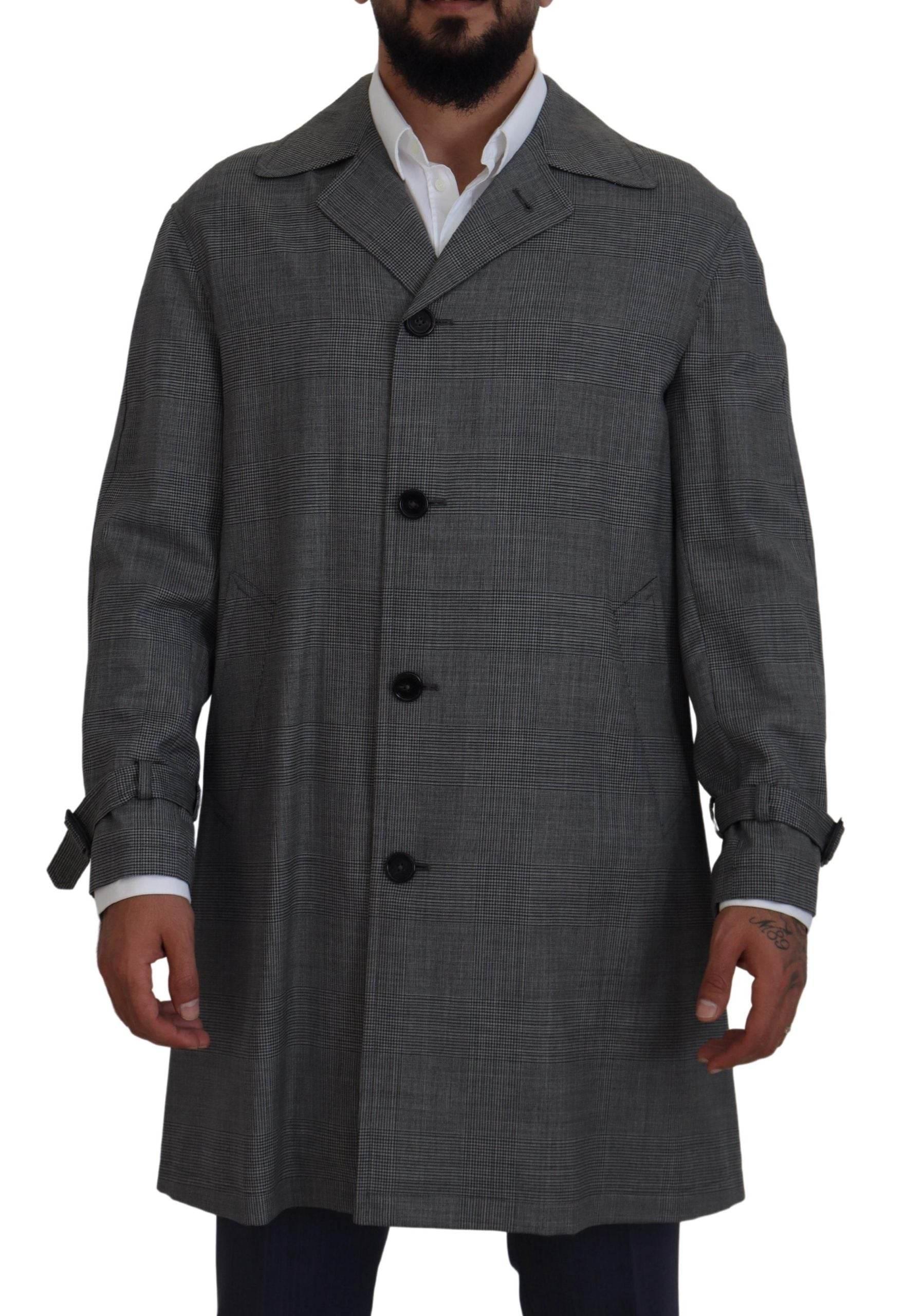 Dolce & Gabbana Gray Wool Plaid Long Trench Coat Jacket Trench Coat Jacket - Hilstor