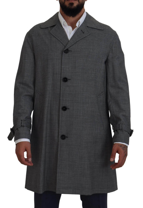 Dolce & Gabbana Gray Wool Plaid Long Trench Coat Jacket Trench Coat Jacket - Hilstor