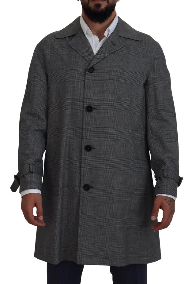 Dolce & Gabbana Gray Wool Plaid Long Trench Coat Jacket Trench Coat Jacket - Hilstor