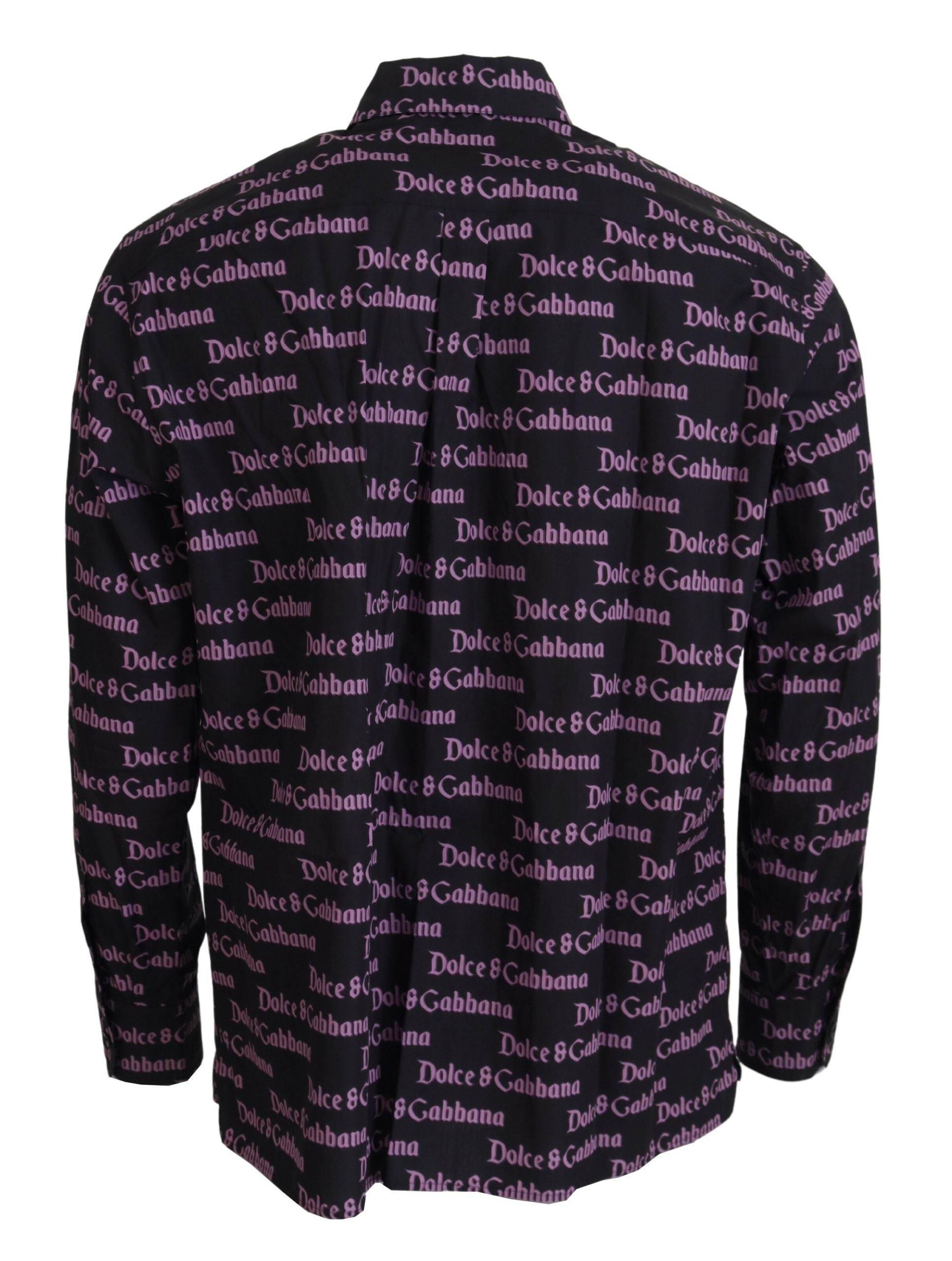 Dolce & Gabbana Black Purple Logo Slim Dress Formal Shirt - Hilstor