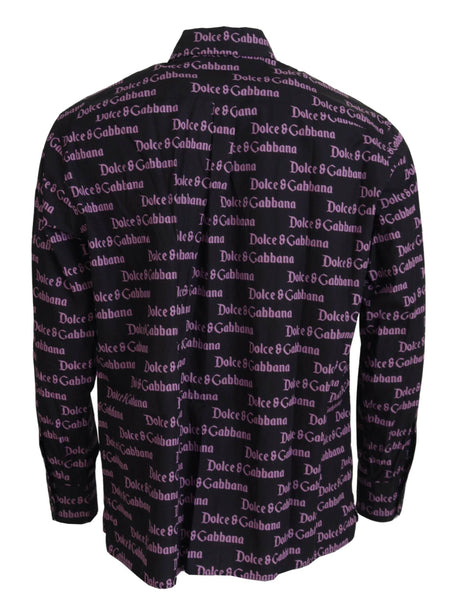 Dolce & Gabbana Black Purple Logo Slim Dress Formal Shirt - Hilstor