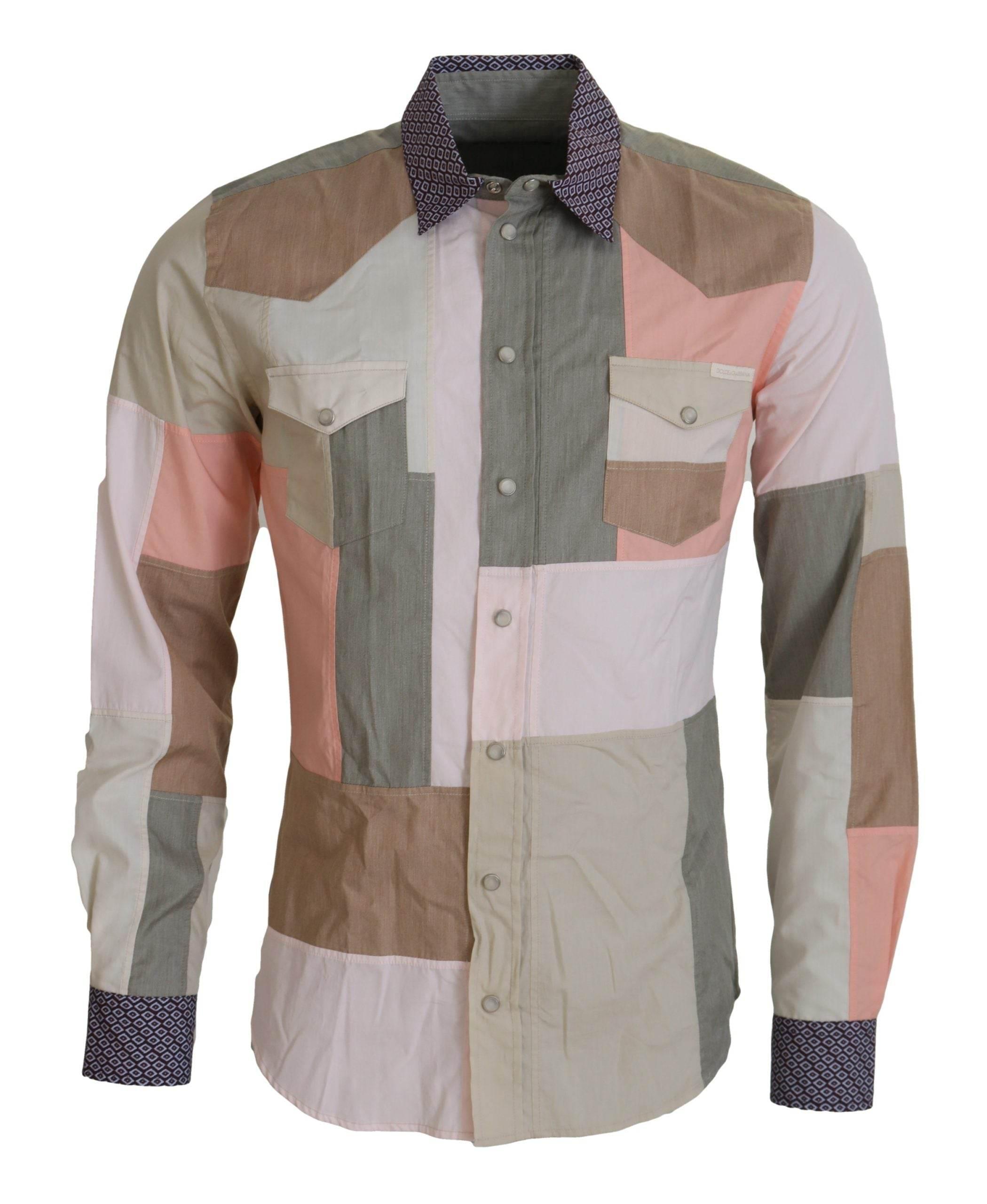 Dolce & Gabbana Multicolor Cotton Patchwork Slim Shirt - Hilstor