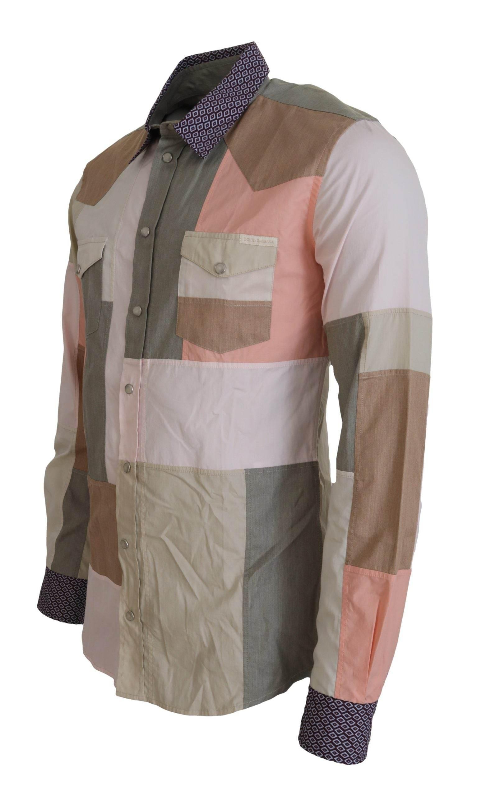 Dolce & Gabbana Multicolor Cotton Patchwork Slim Shirt - Hilstor