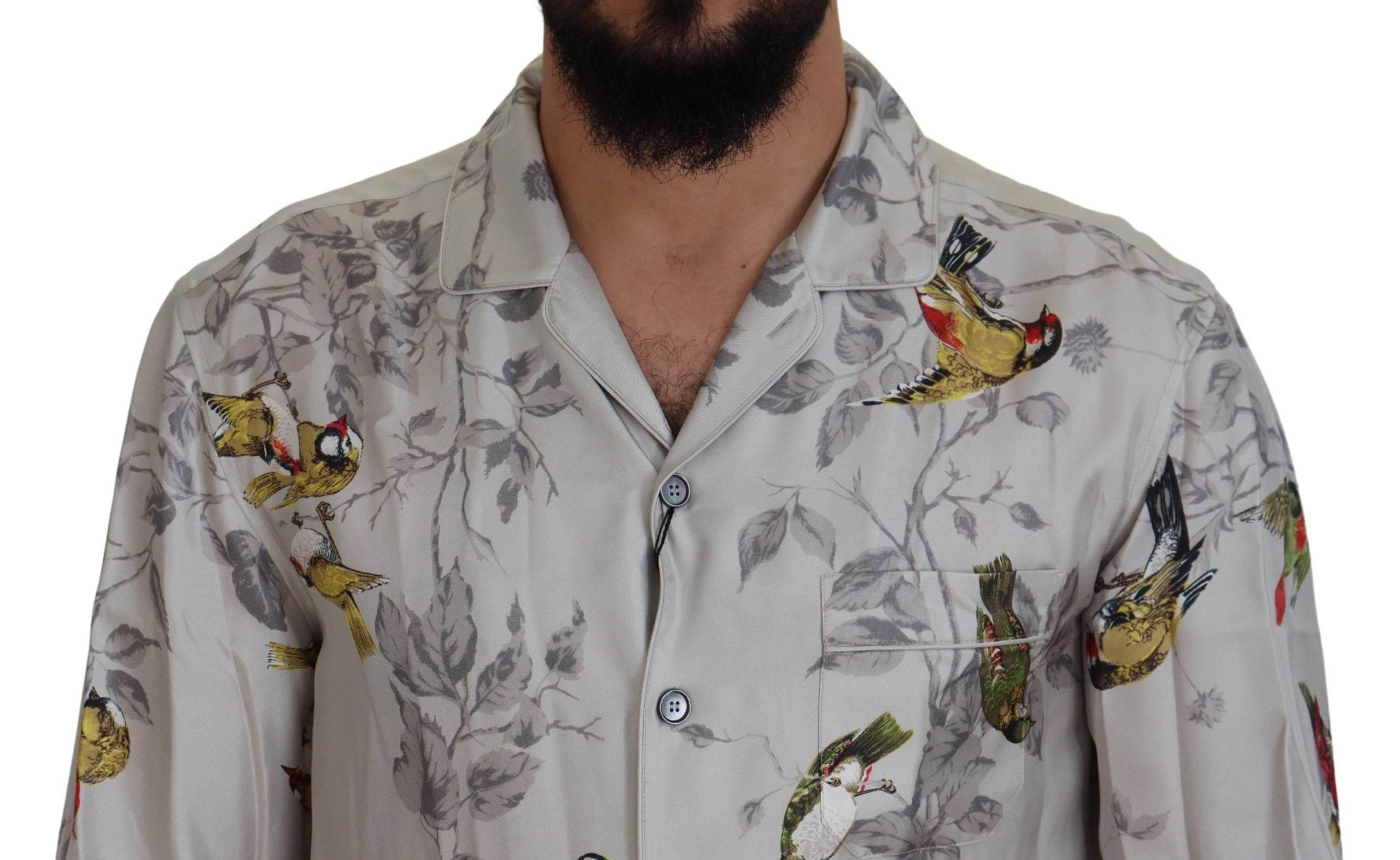 Dolce & Gabbana Elegant Silk Bird Print Casual Shirt - Hilstor