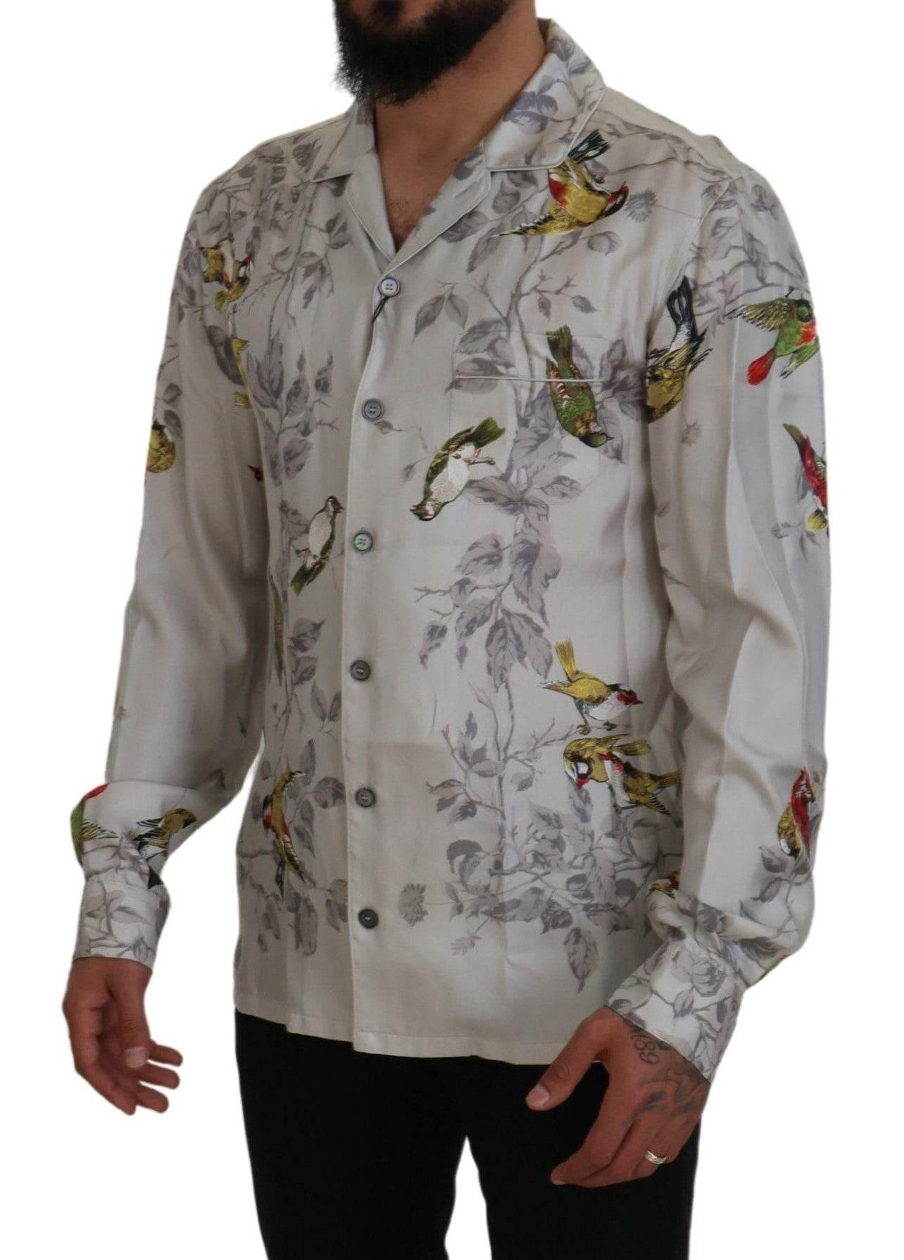 Dolce & Gabbana Elegant Silk Bird Print Casual Shirt - Hilstor