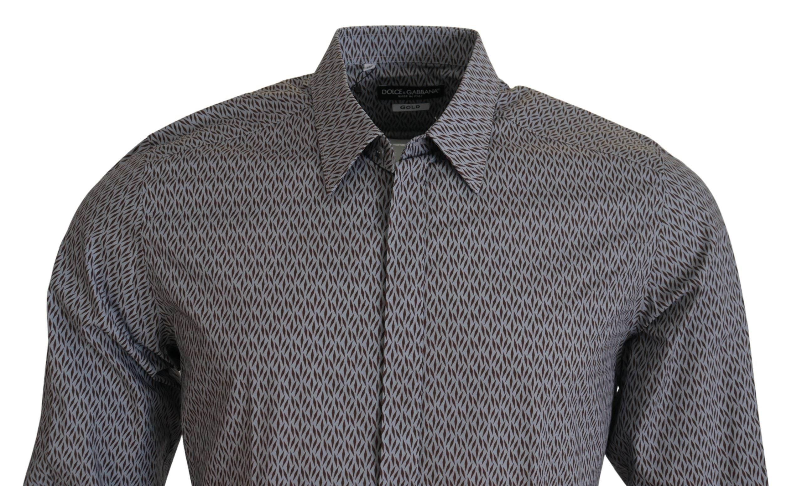 Dolce & Gabbana Gray Brown GOLD Slim Fit Dress Formal Shirt - Hilstor
