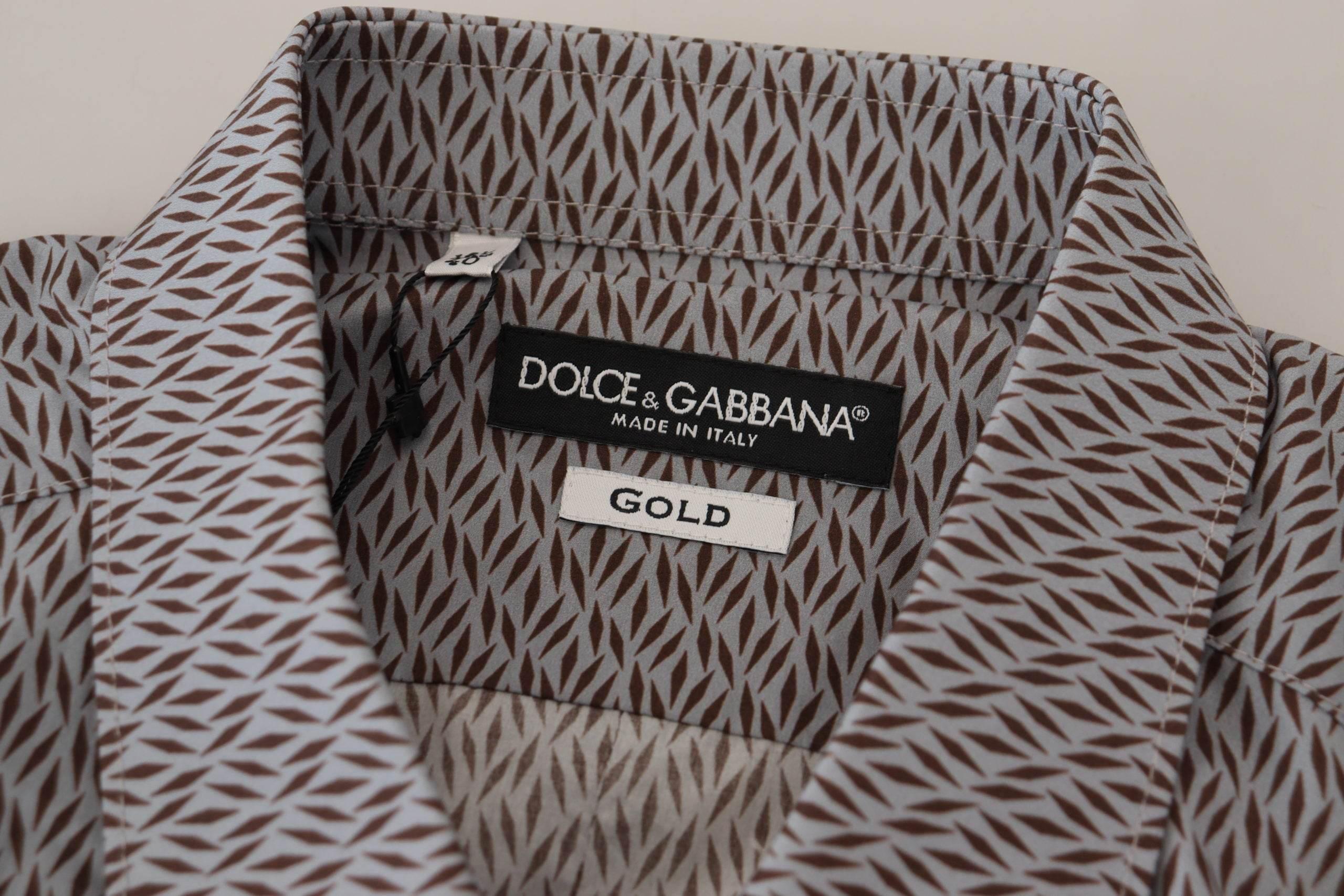 Dolce & Gabbana Gray Brown GOLD Slim Fit Dress Formal Shirt - Hilstor