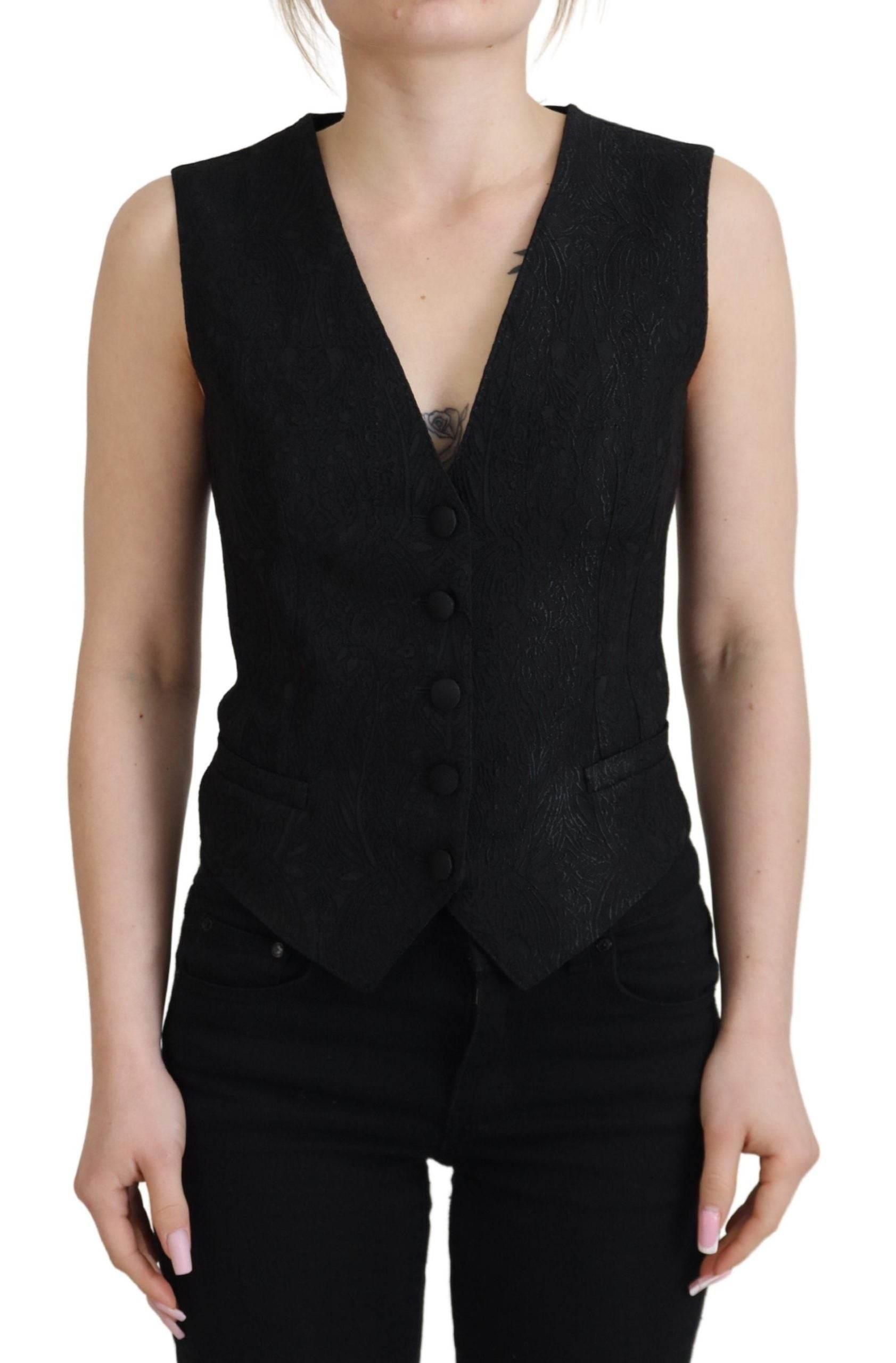 Dolce & Gabbana Elegant Black Silk Blend Waistcoat Vest - Hilstor
