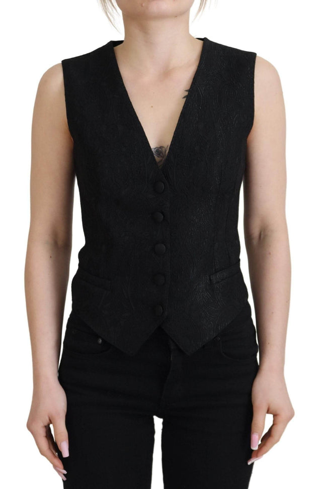 Dolce & Gabbana Elegant Black Silk Blend Waistcoat Vest - Hilstor