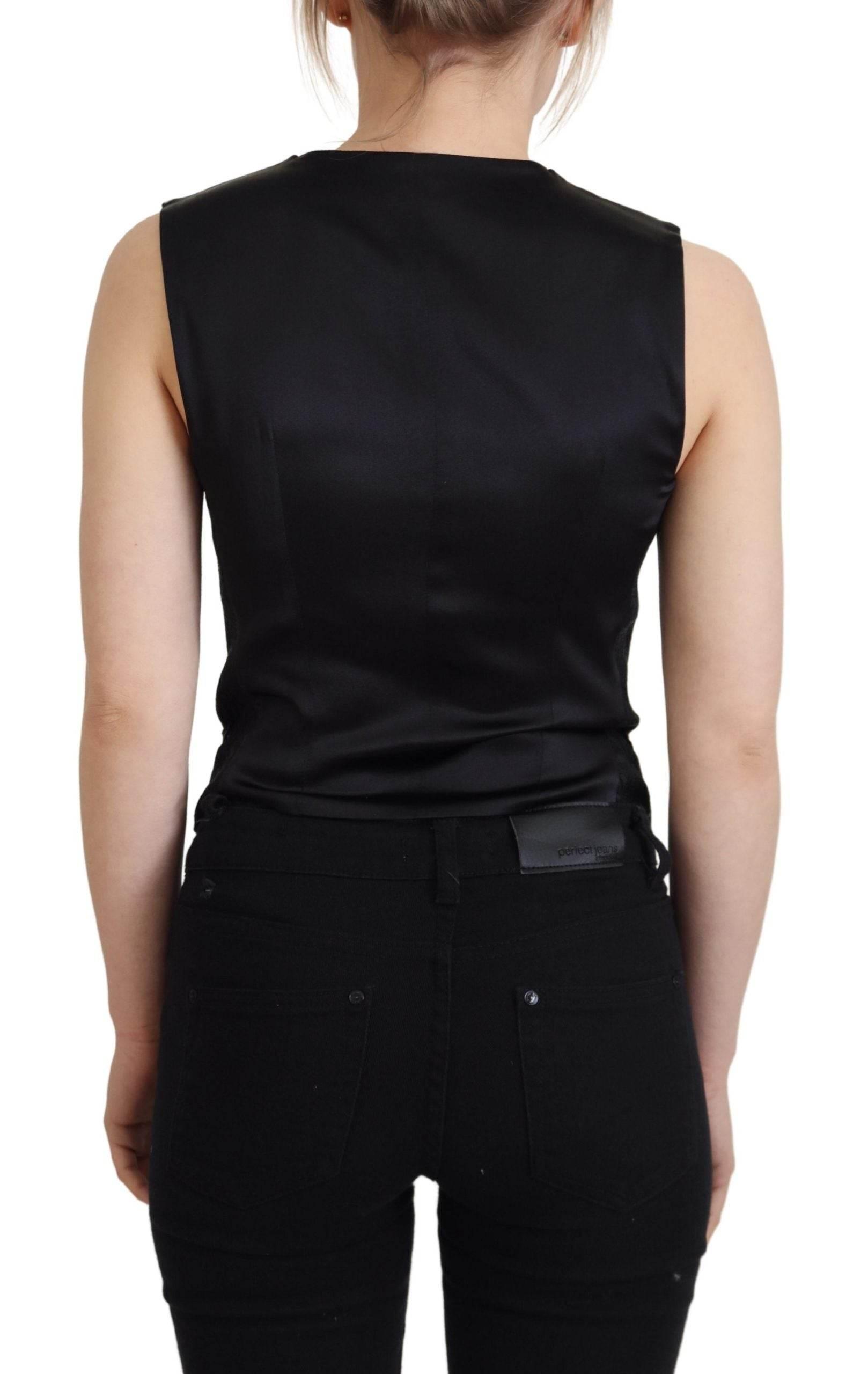 Dolce & Gabbana Elegant Black Silk Blend Waistcoat Vest - Hilstor
