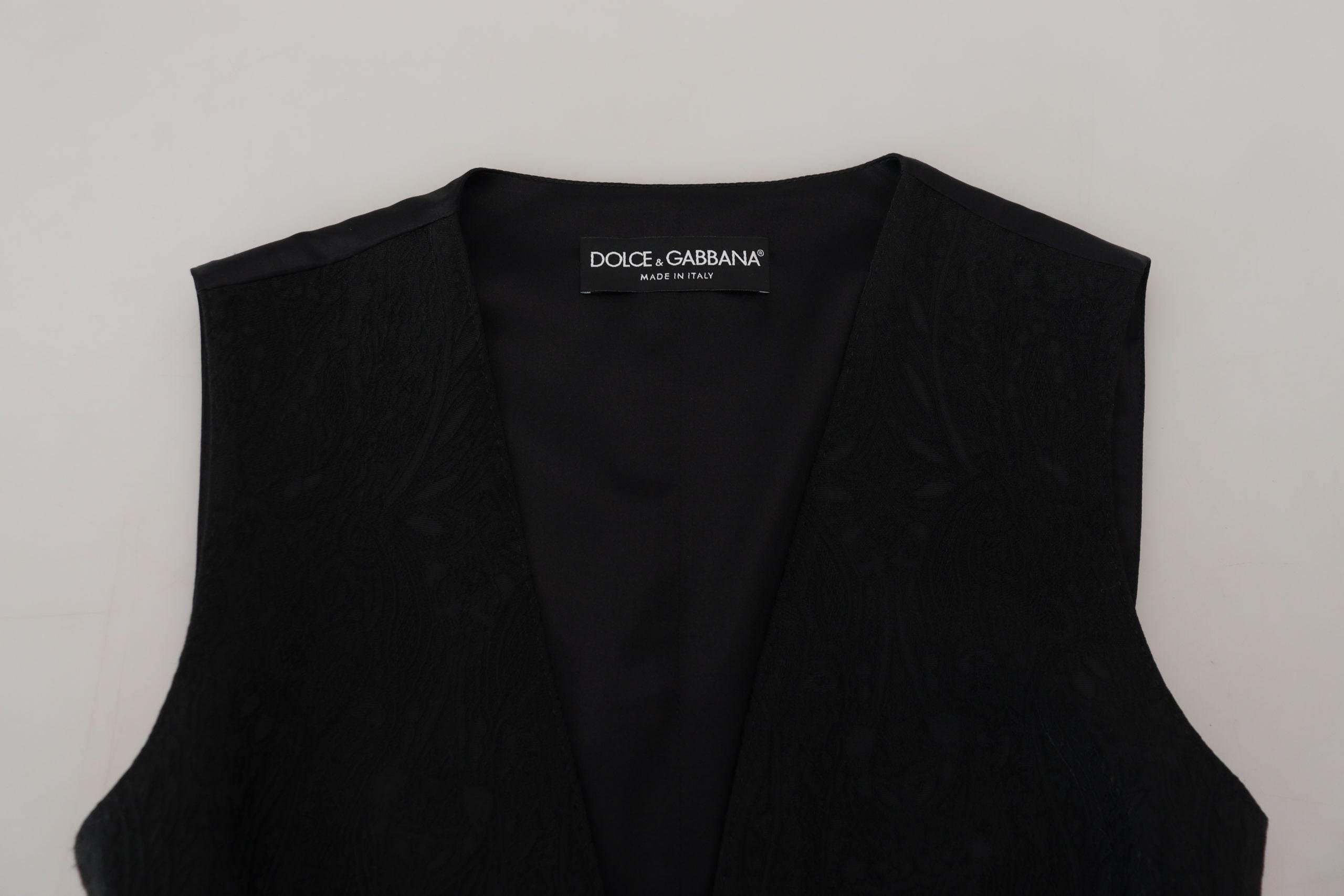 Dolce & Gabbana Elegant Black Silk Blend Waistcoat Vest - Hilstor