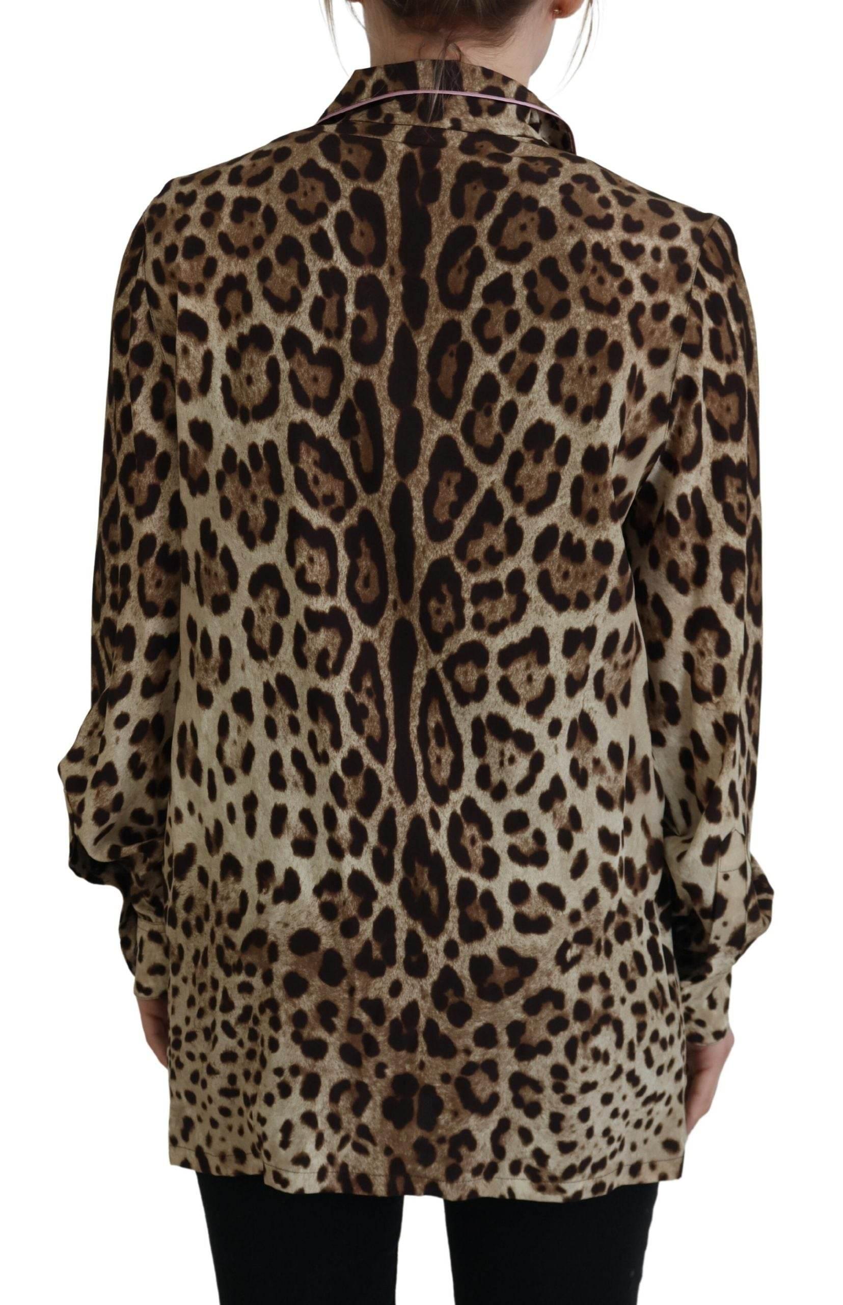 Dolce & Gabbana Brown Leopard Print Long Sleeves Blouse Top - Hilstor