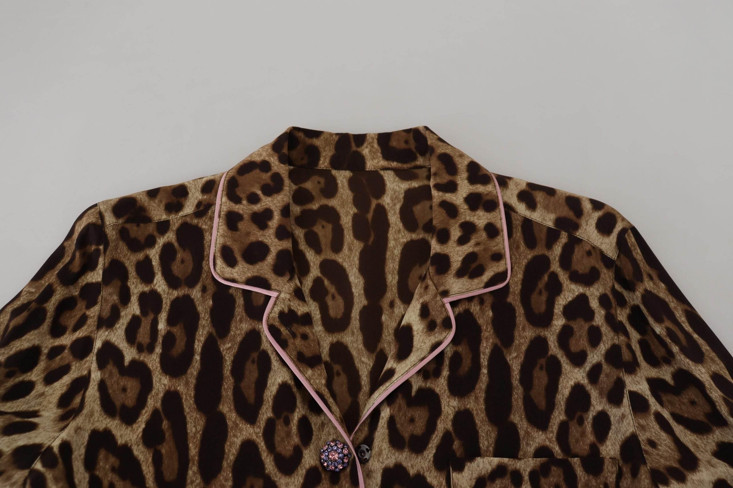Dolce & Gabbana Brown Leopard Print Long Sleeves Blouse Top - Hilstor
