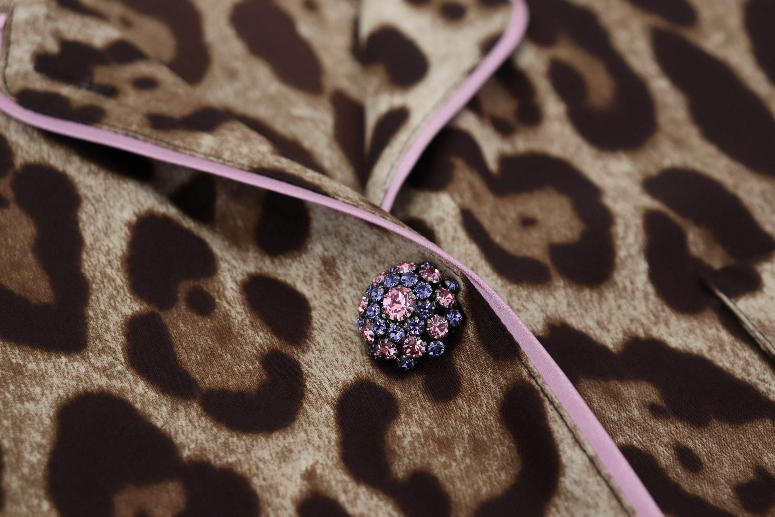 Dolce & Gabbana Brown Leopard Print Long Sleeves Blouse Top - Hilstor