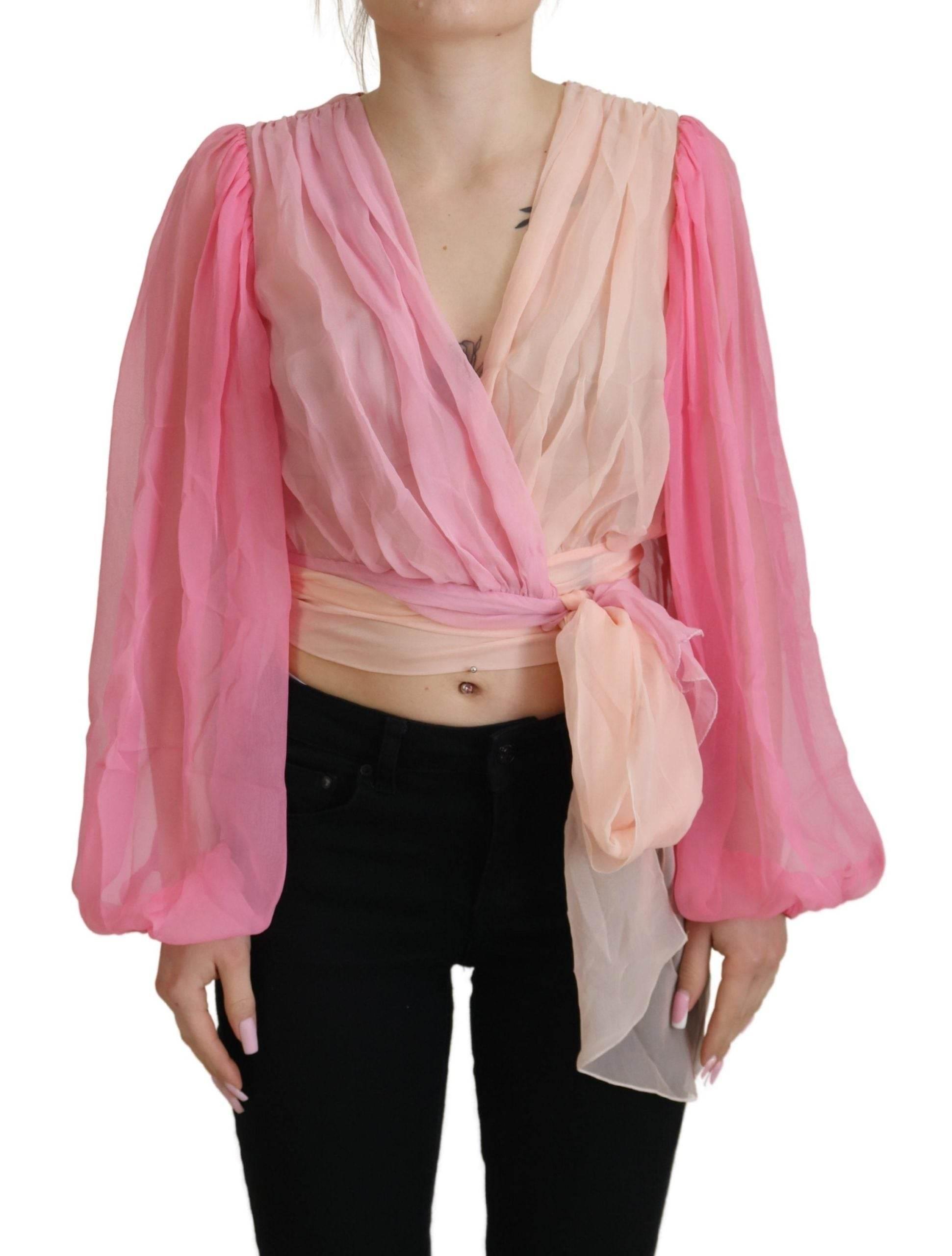 Dolce & Gabbana Silk V-Neckline Wrap Blouse in Pink - Hilstor
