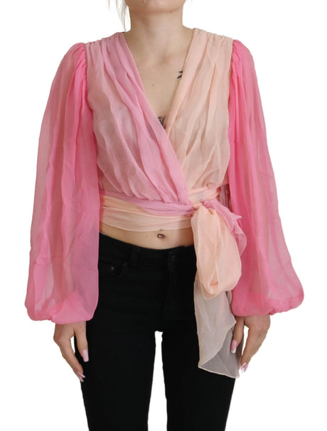 Dolce & Gabbana Silk V-Neckline Wrap Blouse in Pink - Hilstor