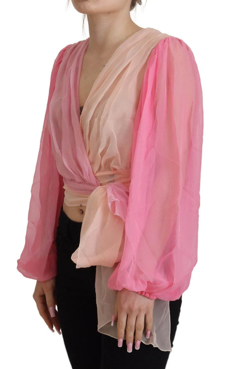 Dolce & Gabbana Silk V-Neckline Wrap Blouse in Pink - Hilstor