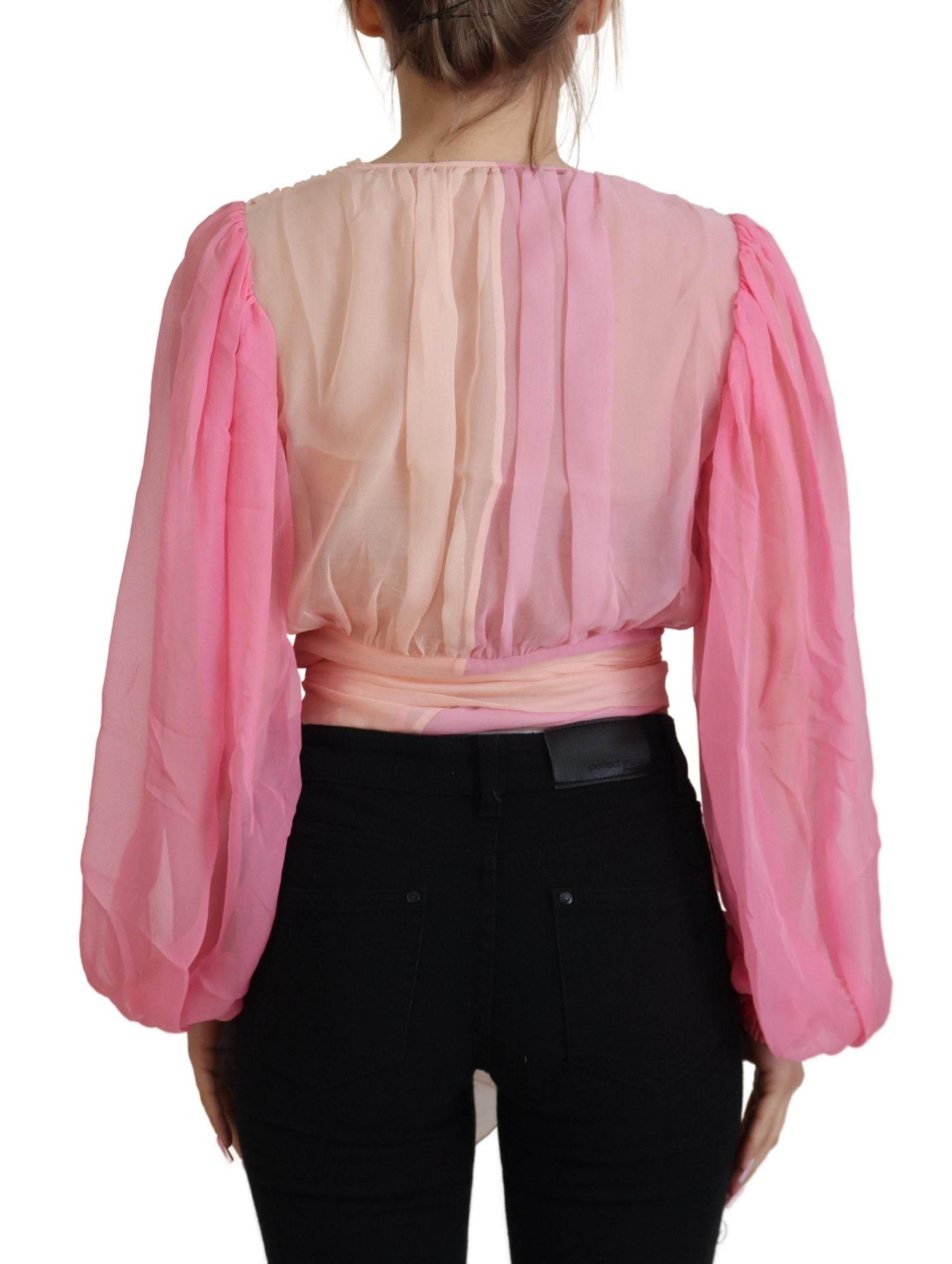 Dolce & Gabbana Silk V-Neckline Wrap Blouse in Pink - Hilstor