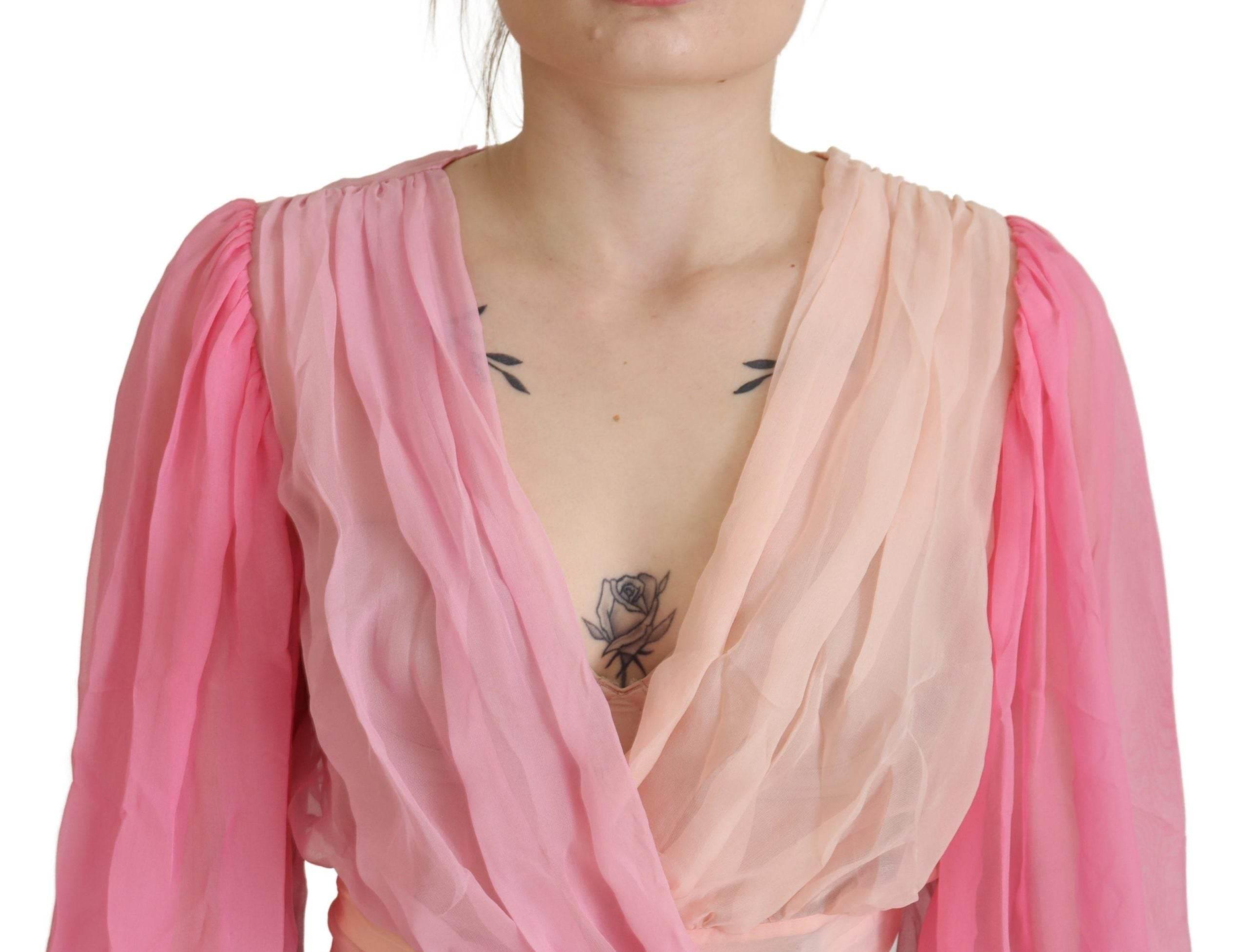 Dolce & Gabbana Silk V-Neckline Wrap Blouse in Pink - Hilstor