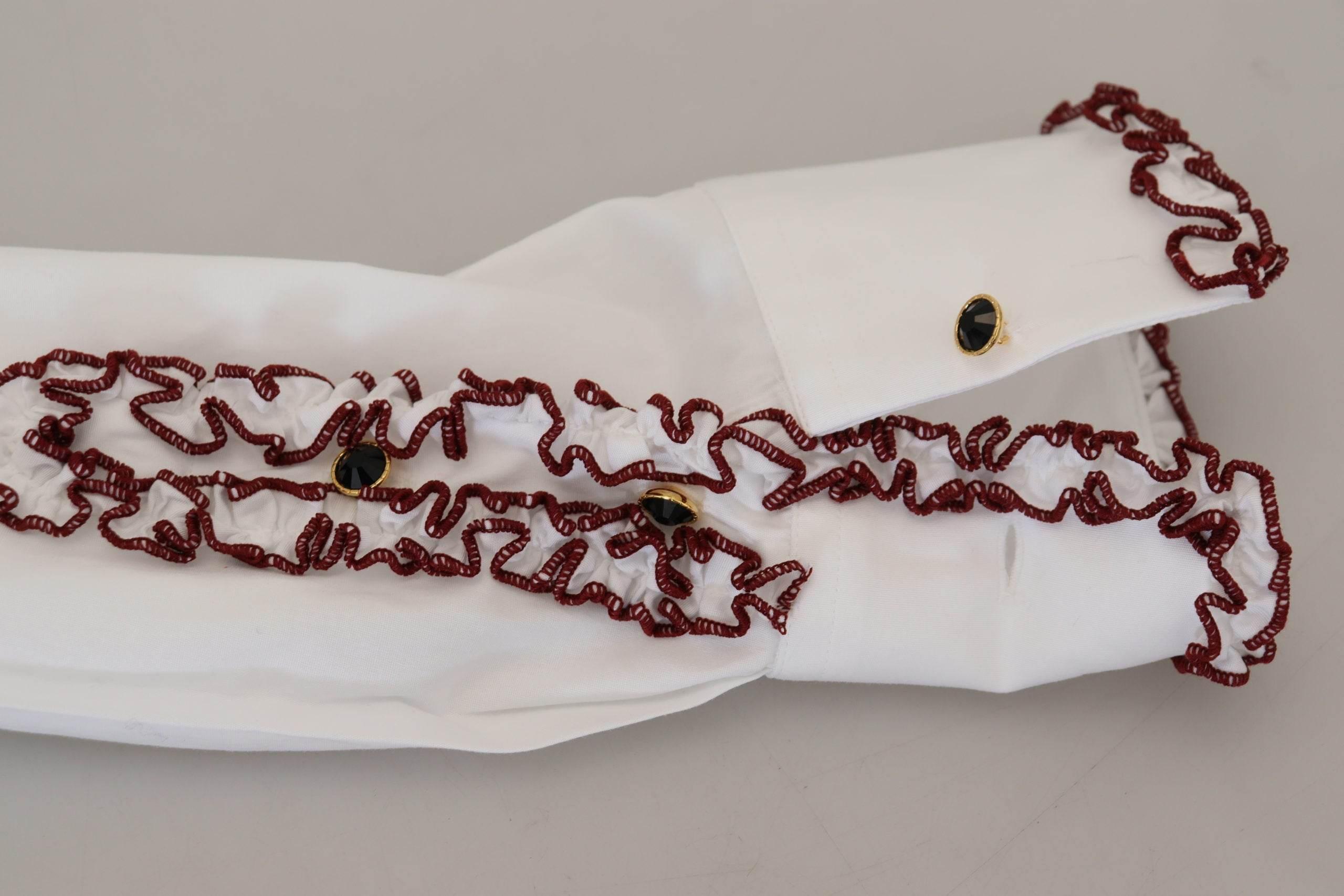 Dolce & Gabbana White Lace Long Sleeves Ruffle Collar Top - Hilstor