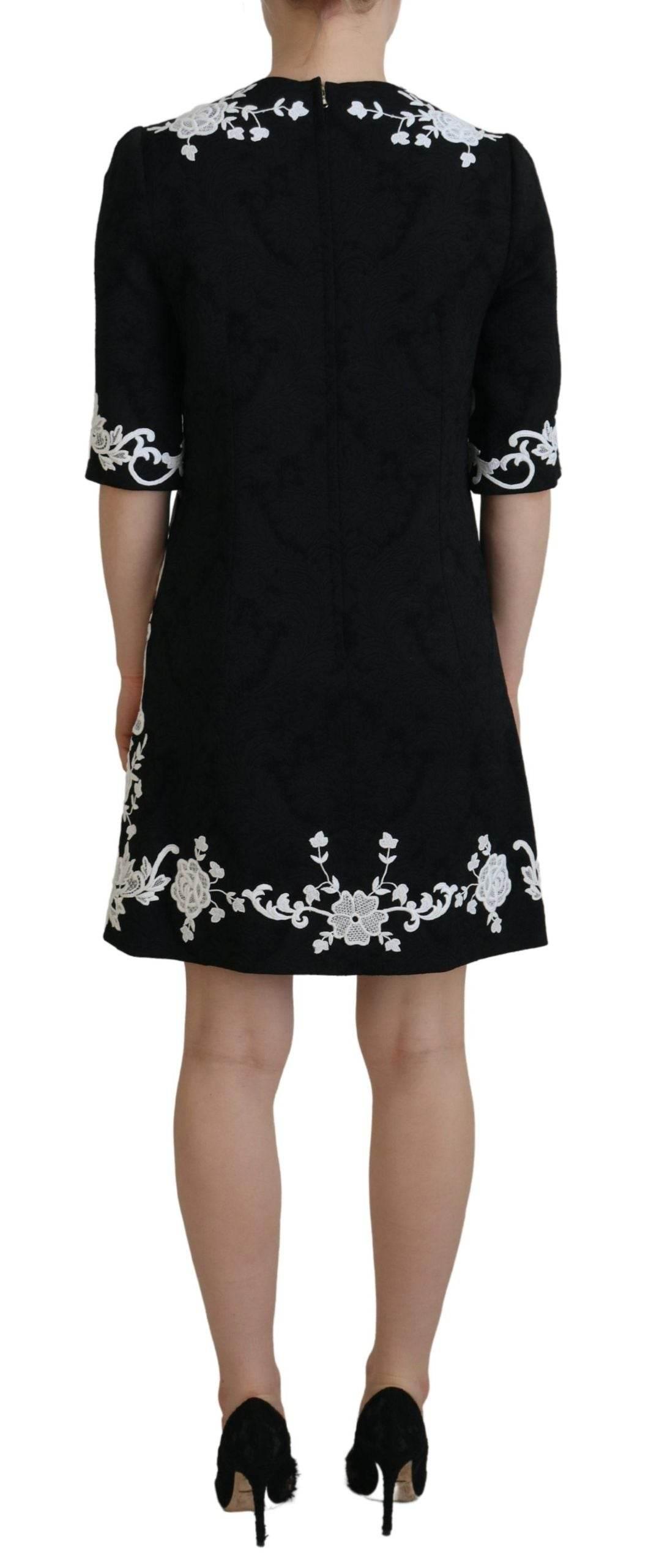 Dolce & Gabbana Black Lace Trim Half Sleeves A-line Dress - Hilstor