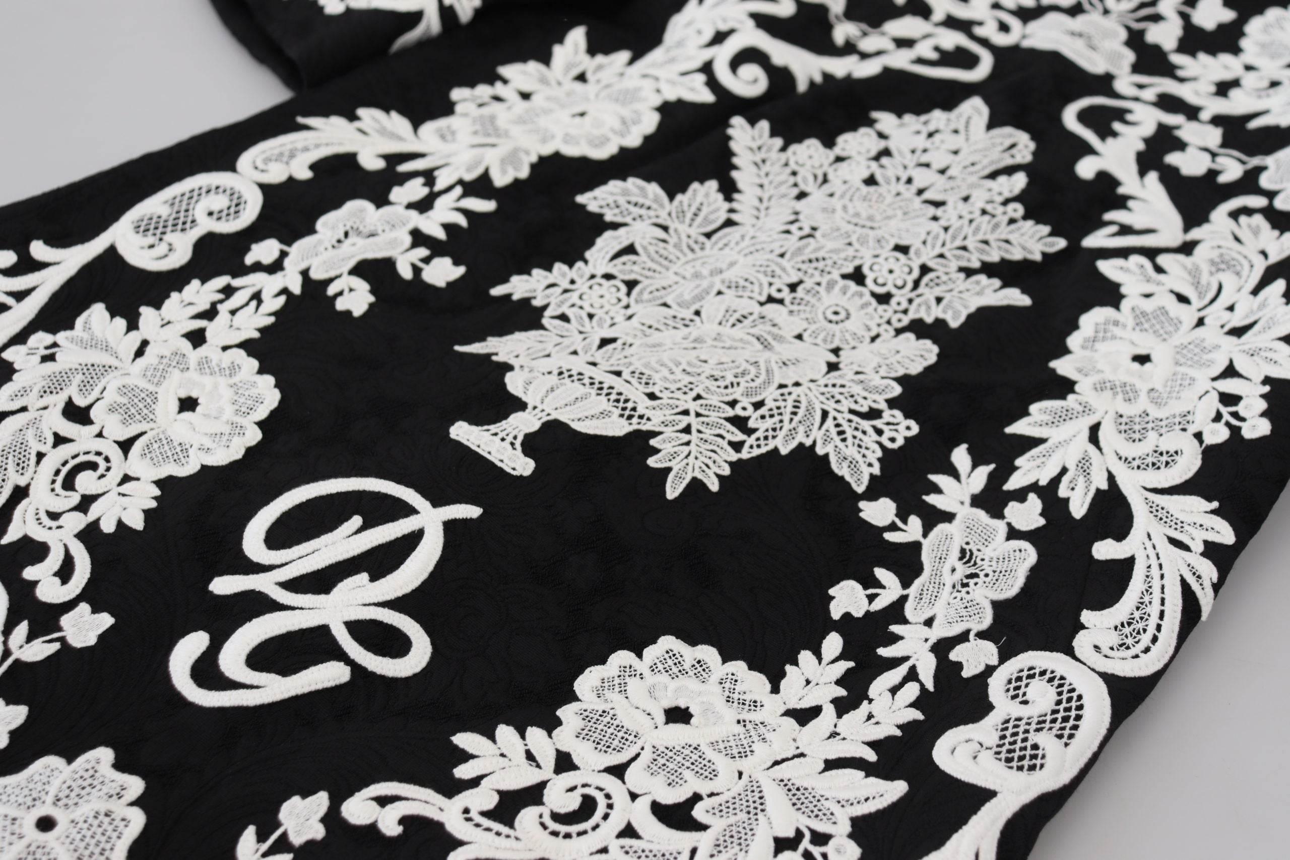 Dolce & Gabbana Black Lace Trim Half Sleeves A-line Dress - Hilstor