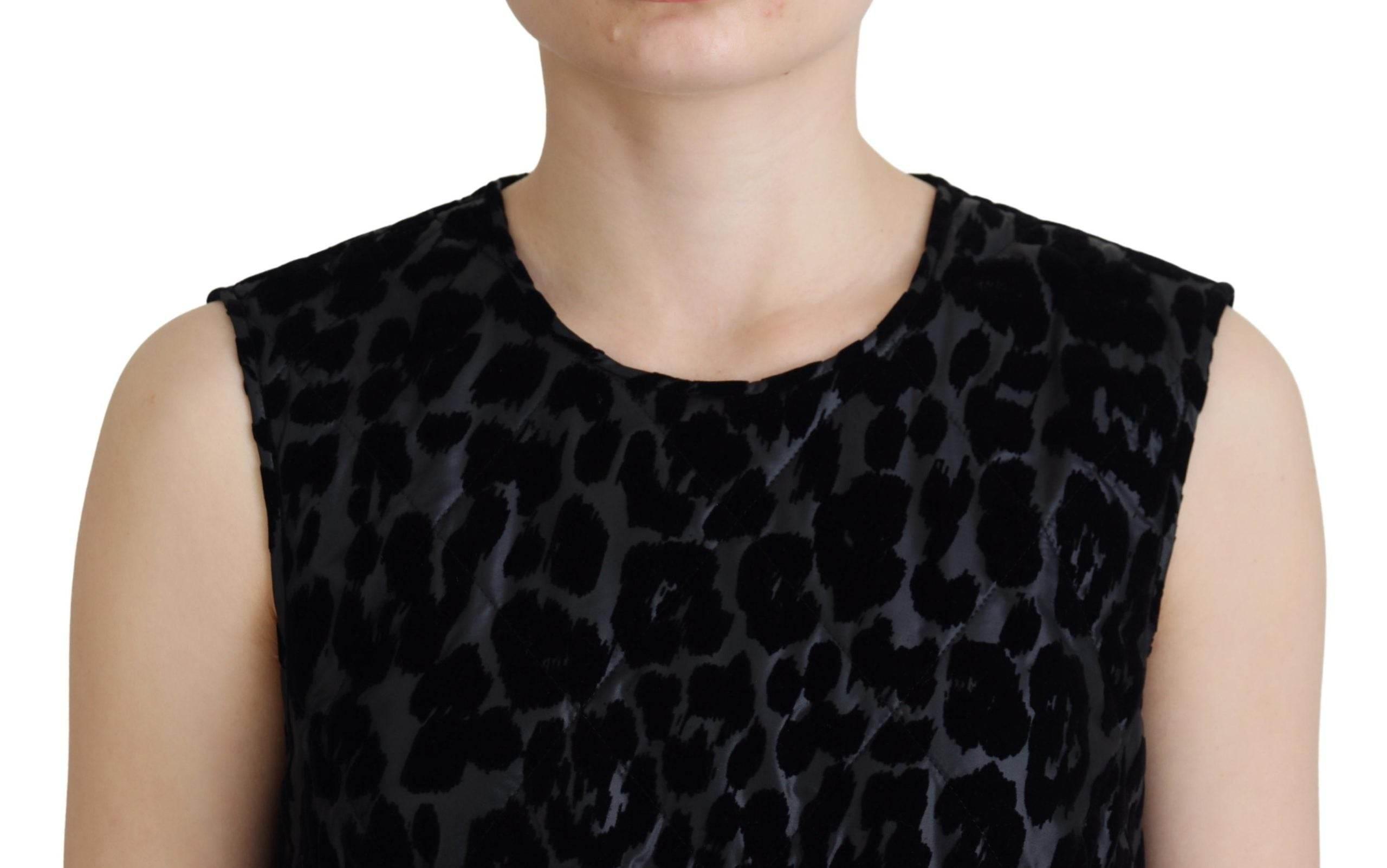 Dolce & Gabbana Black Leopard Shift Mini Polyester Dress - Hilstor