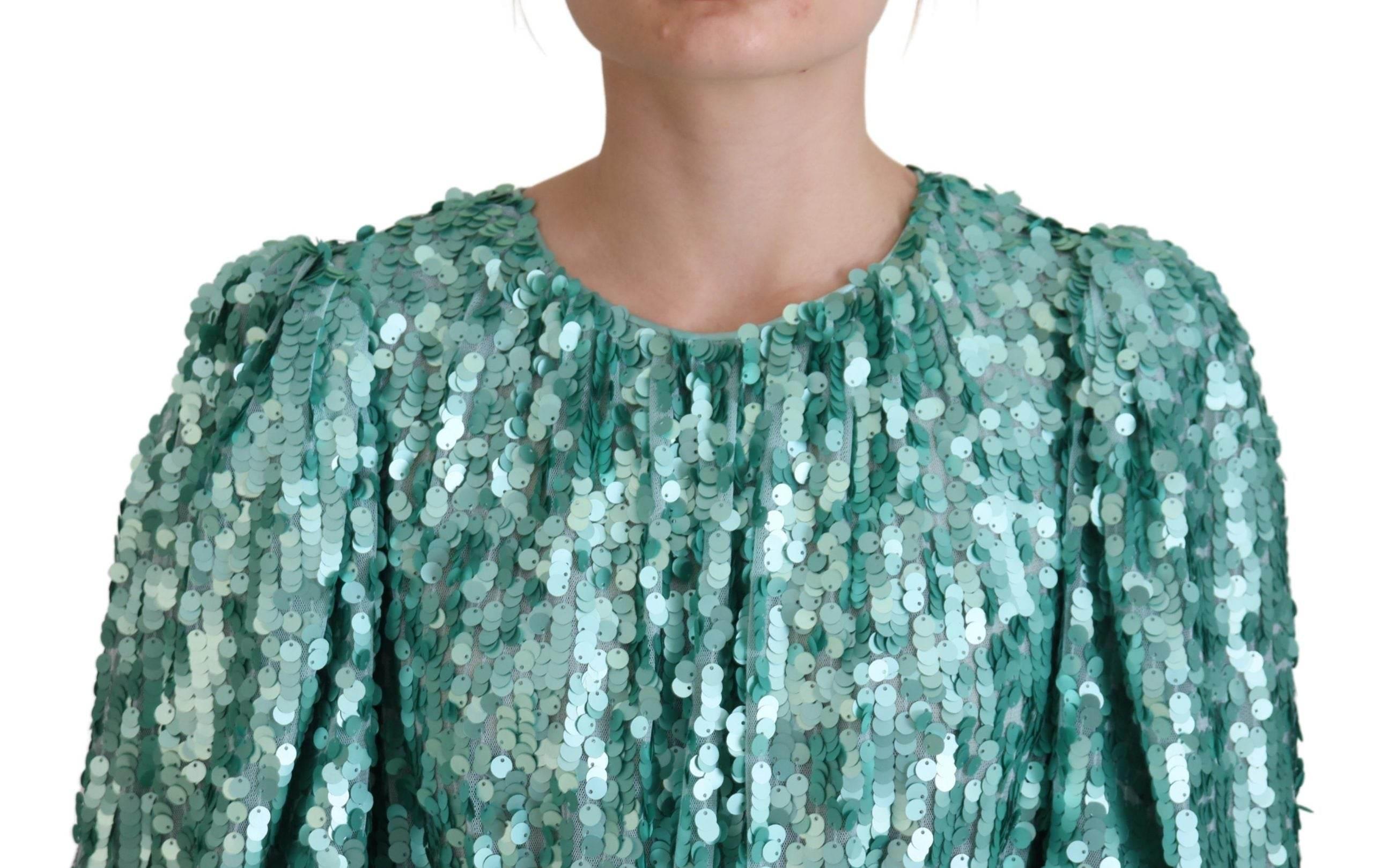 Dolce & Gabbana Blue Sequined Pleated Aline Midi Nylon Dress - Hilstor