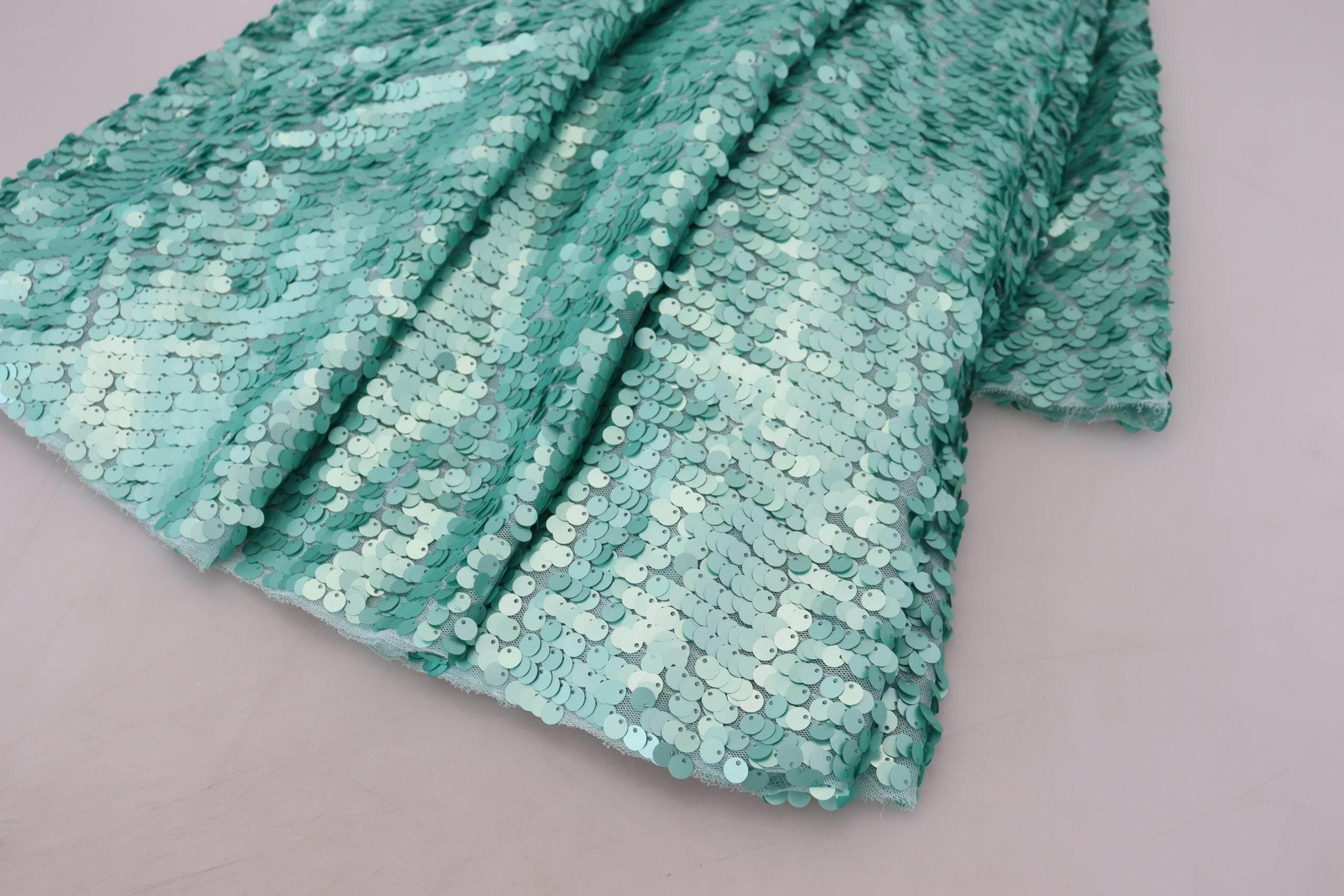 Dolce & Gabbana Blue Sequined Pleated Aline Midi Nylon Dress - Hilstor