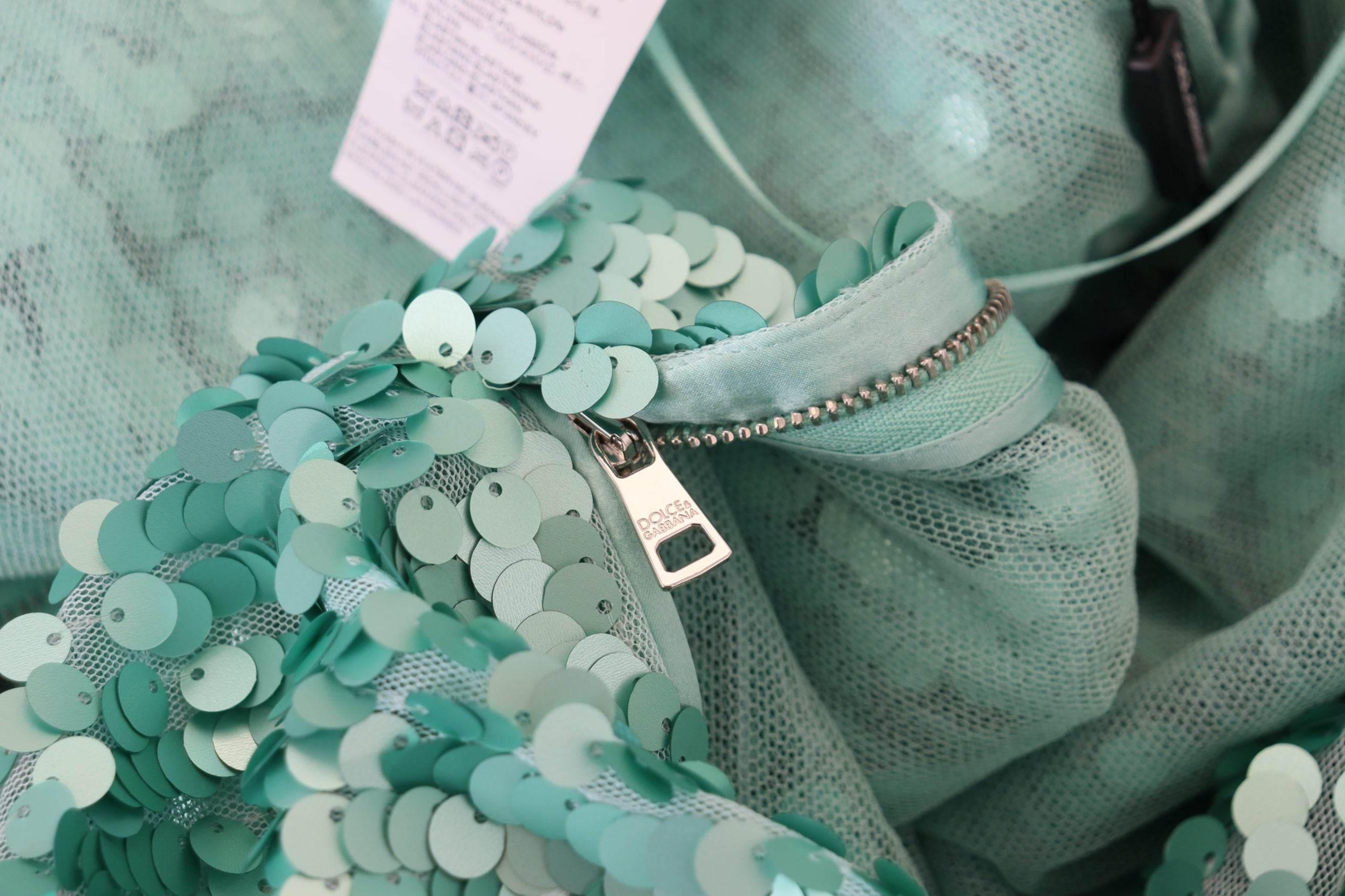 Dolce & Gabbana Blue Sequined Pleated Aline Midi Nylon Dress - Hilstor