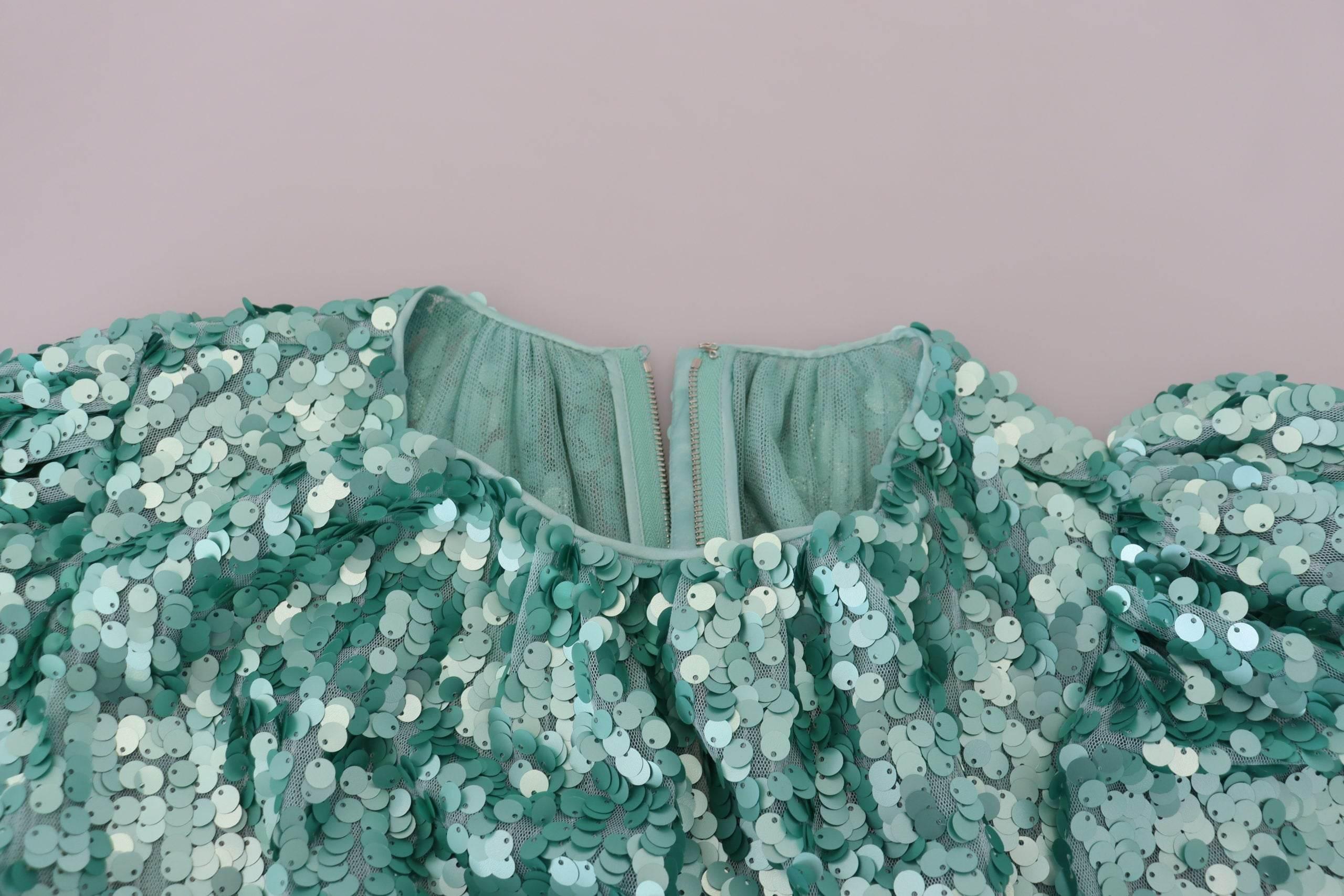 Dolce & Gabbana Blue Sequined Pleated Aline Midi Nylon Dress - Hilstor