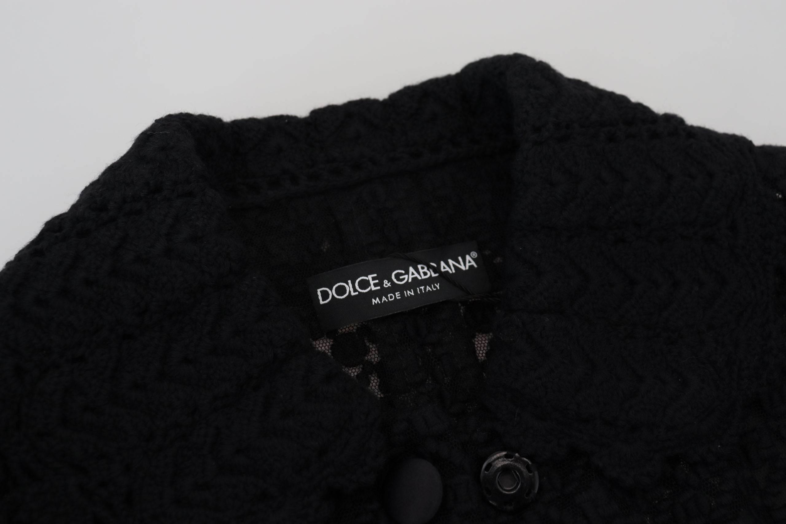 Dolce & Gabbana Black Wool Knitted Button Down Collar Jacket - Hilstor