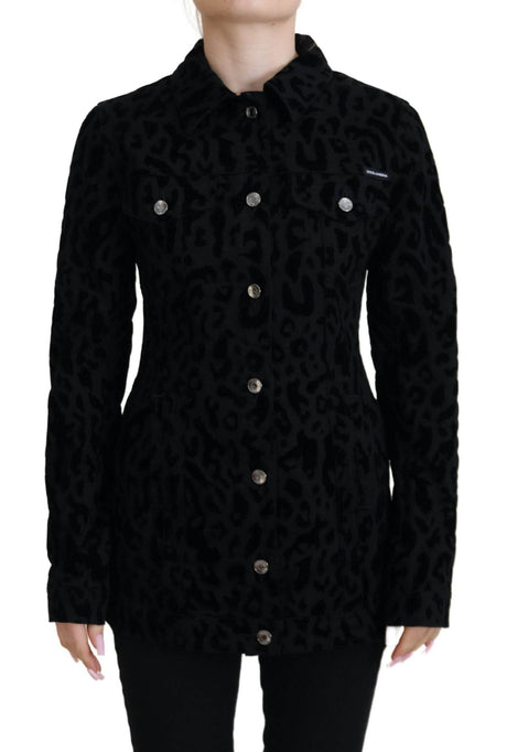 Dolce & Gabbana Black Leopard Long Sleeve Denim Cotton Jacket - Hilstor