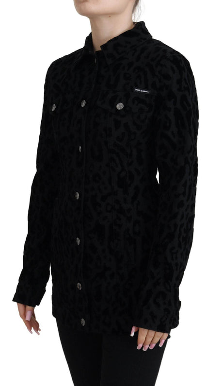 Dolce & Gabbana Black Leopard Long Sleeve Denim Cotton Jacket - Hilstor
