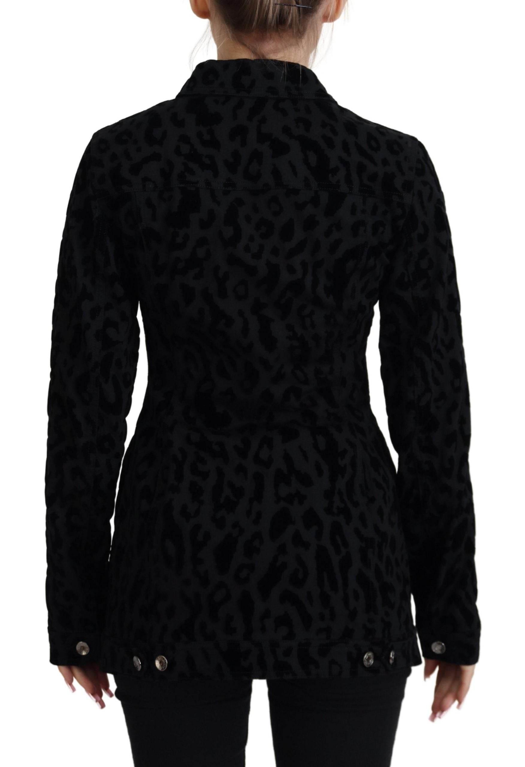 Dolce & Gabbana Black Leopard Long Sleeve Denim Cotton Jacket - Hilstor