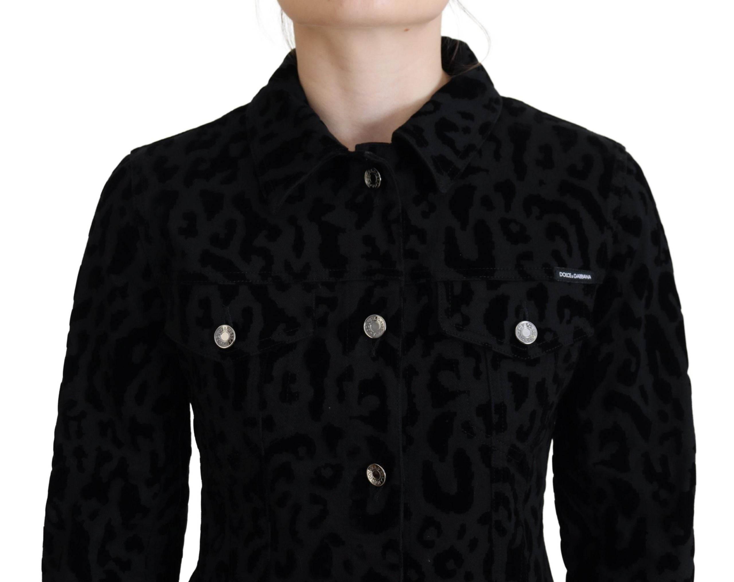 Dolce & Gabbana Black Leopard Long Sleeve Denim Cotton Jacket - Hilstor