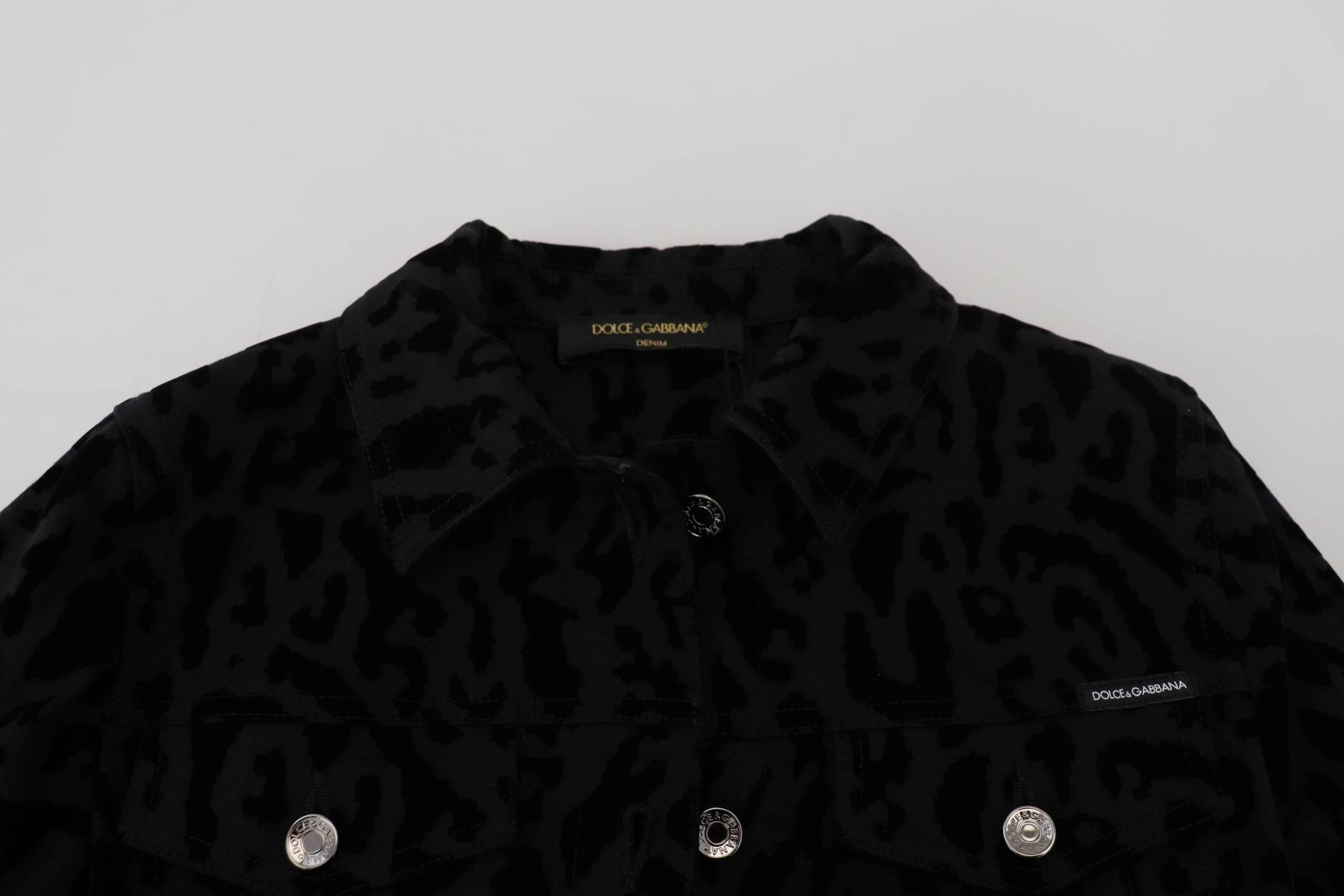 Dolce & Gabbana Black Leopard Long Sleeve Denim Cotton Jacket - Hilstor