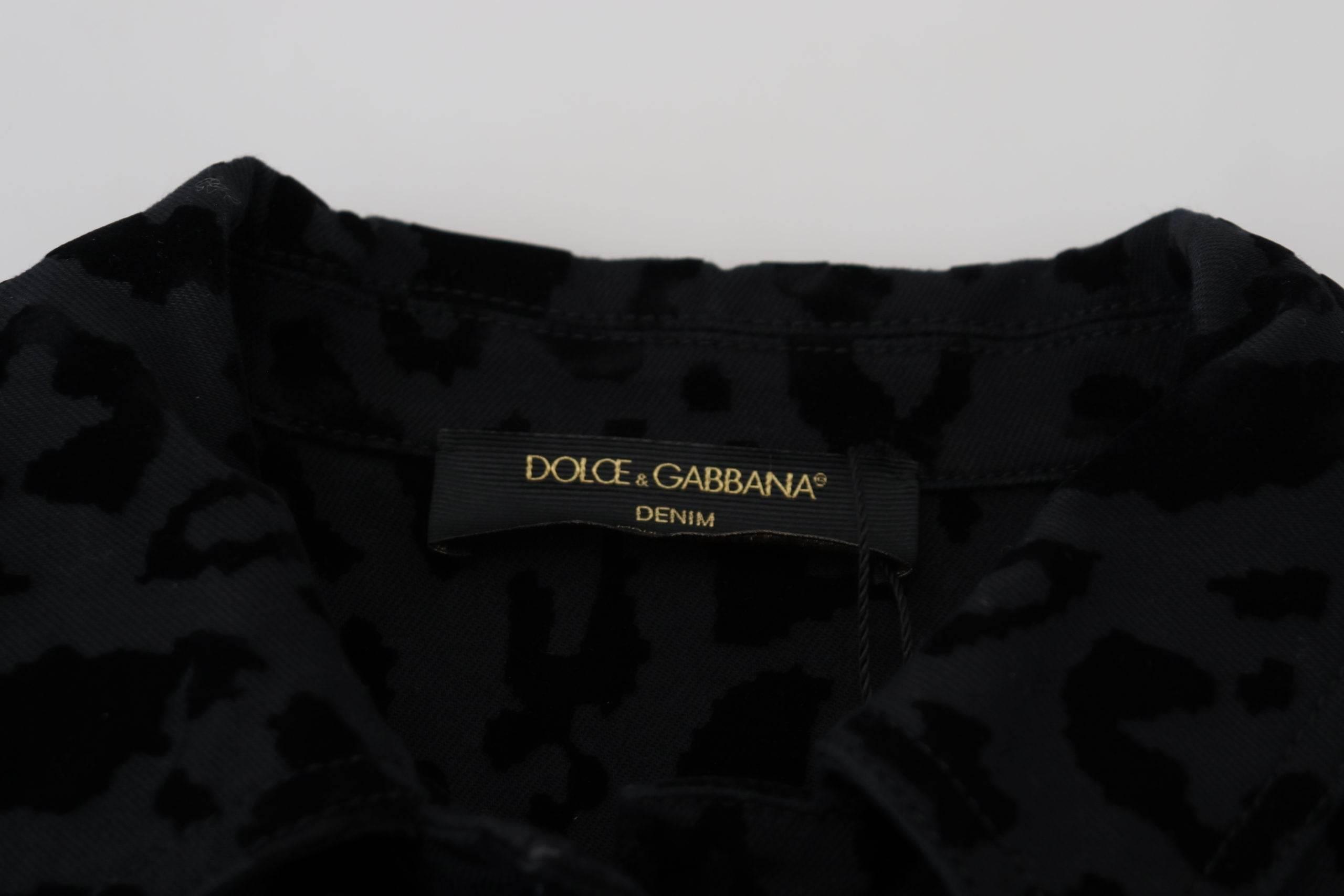 Dolce & Gabbana Black Leopard Long Sleeve Denim Cotton Jacket - Hilstor