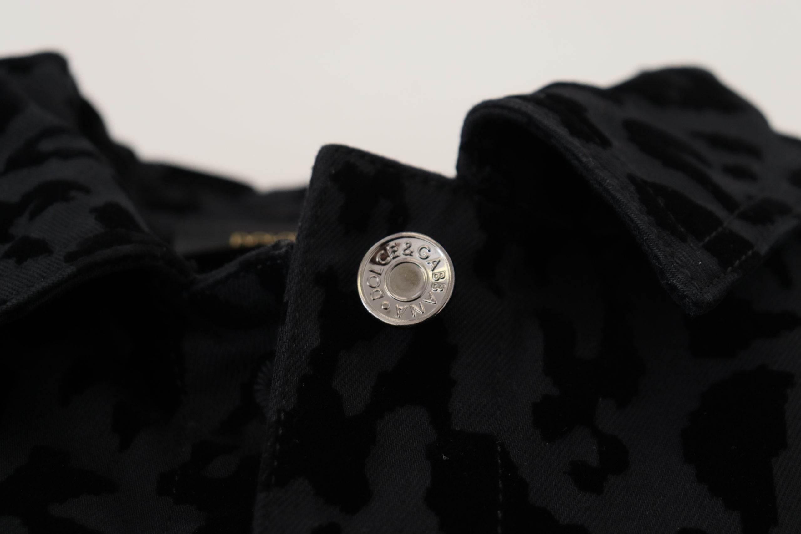 Dolce & Gabbana Black Leopard Long Sleeve Denim Cotton Jacket - Hilstor