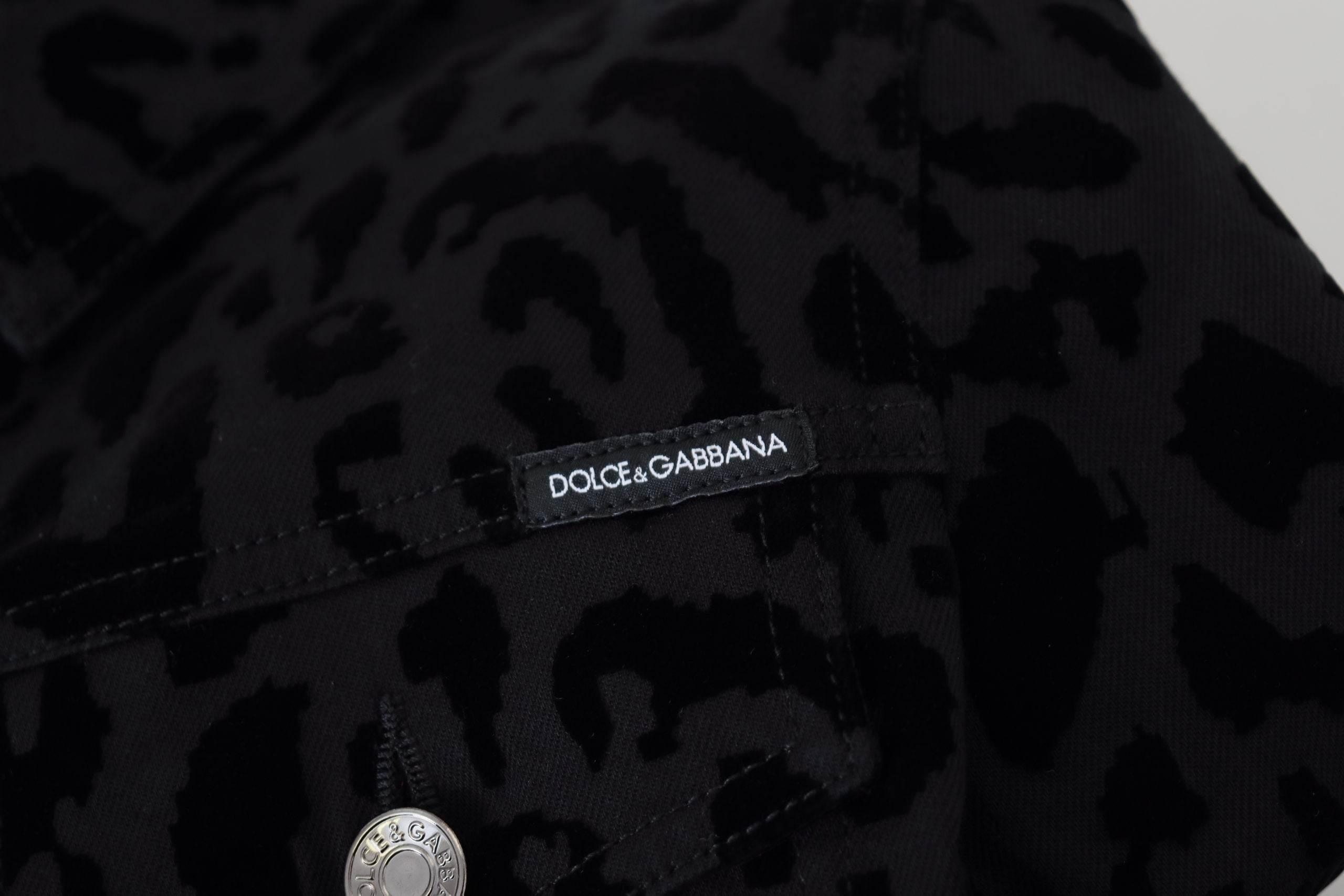 Dolce & Gabbana Black Leopard Long Sleeve Denim Cotton Jacket - Hilstor