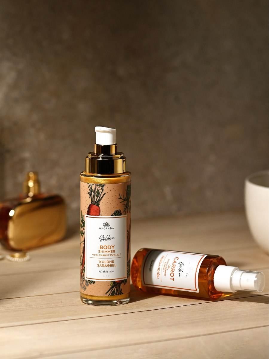 Golden Shimmer Gel med gulerodsekstrakt fra Magrada Organic Cosmetics - 100 ml, strålende hud på få sekunder | Nærende og hurtigabsorberende, fremstillet i Europa