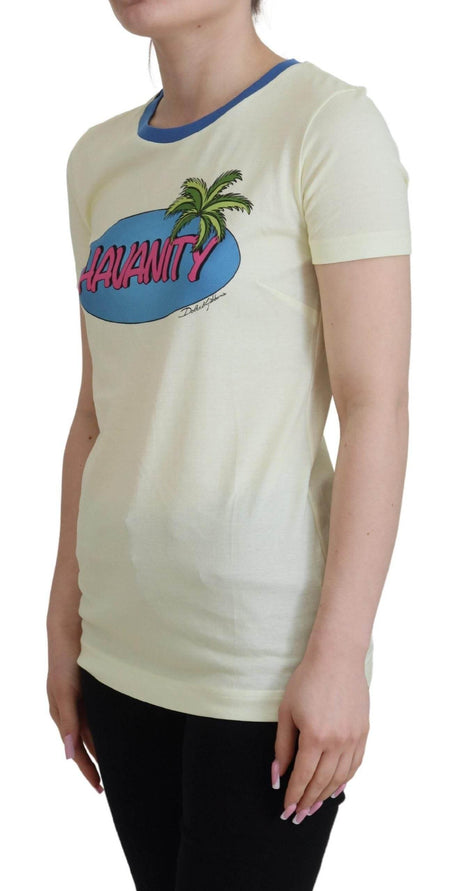 Dolce & Gabbana Yellow Havanity Round Neck Tee Cotton T-shirt - Hilstor